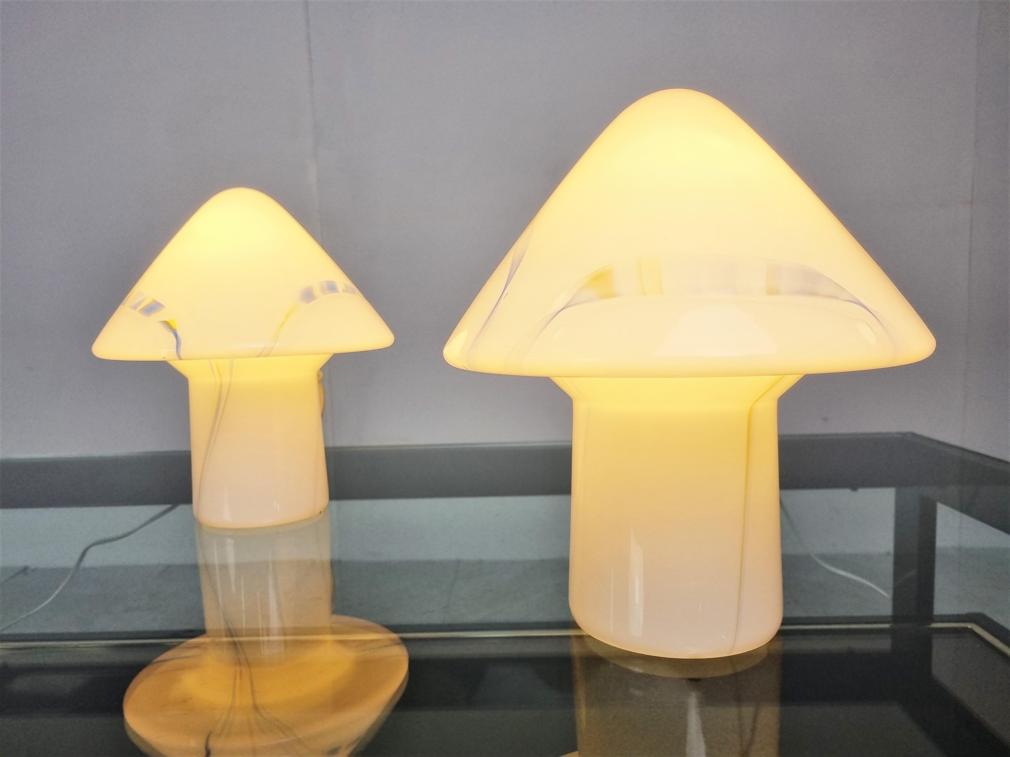 Murano Glass Pair of Mushroom Table Lamps by Peil and Putzler, 1970s