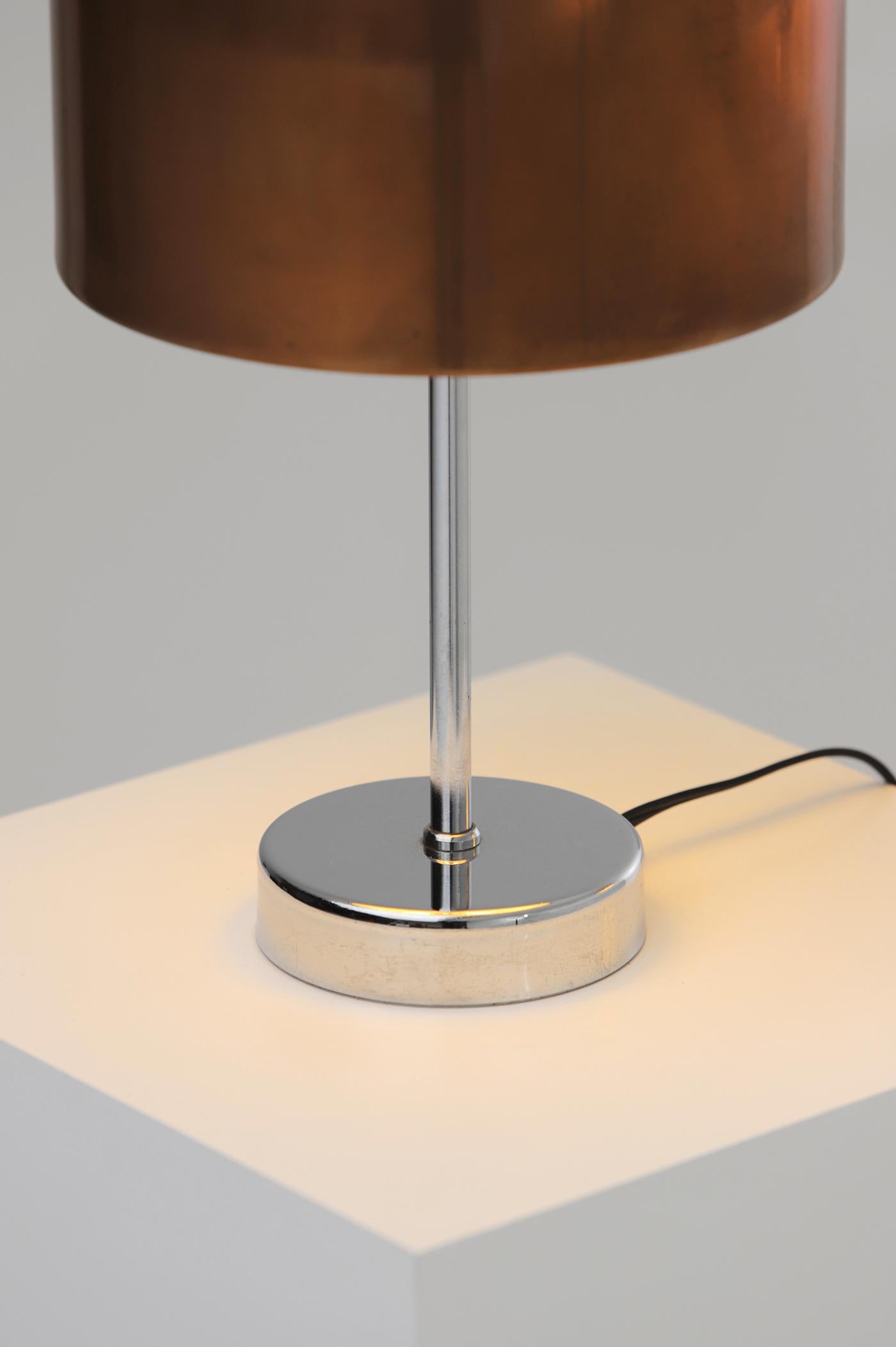 Pair of mushroom table lamps in copper and chrome 1970s For Sale 1