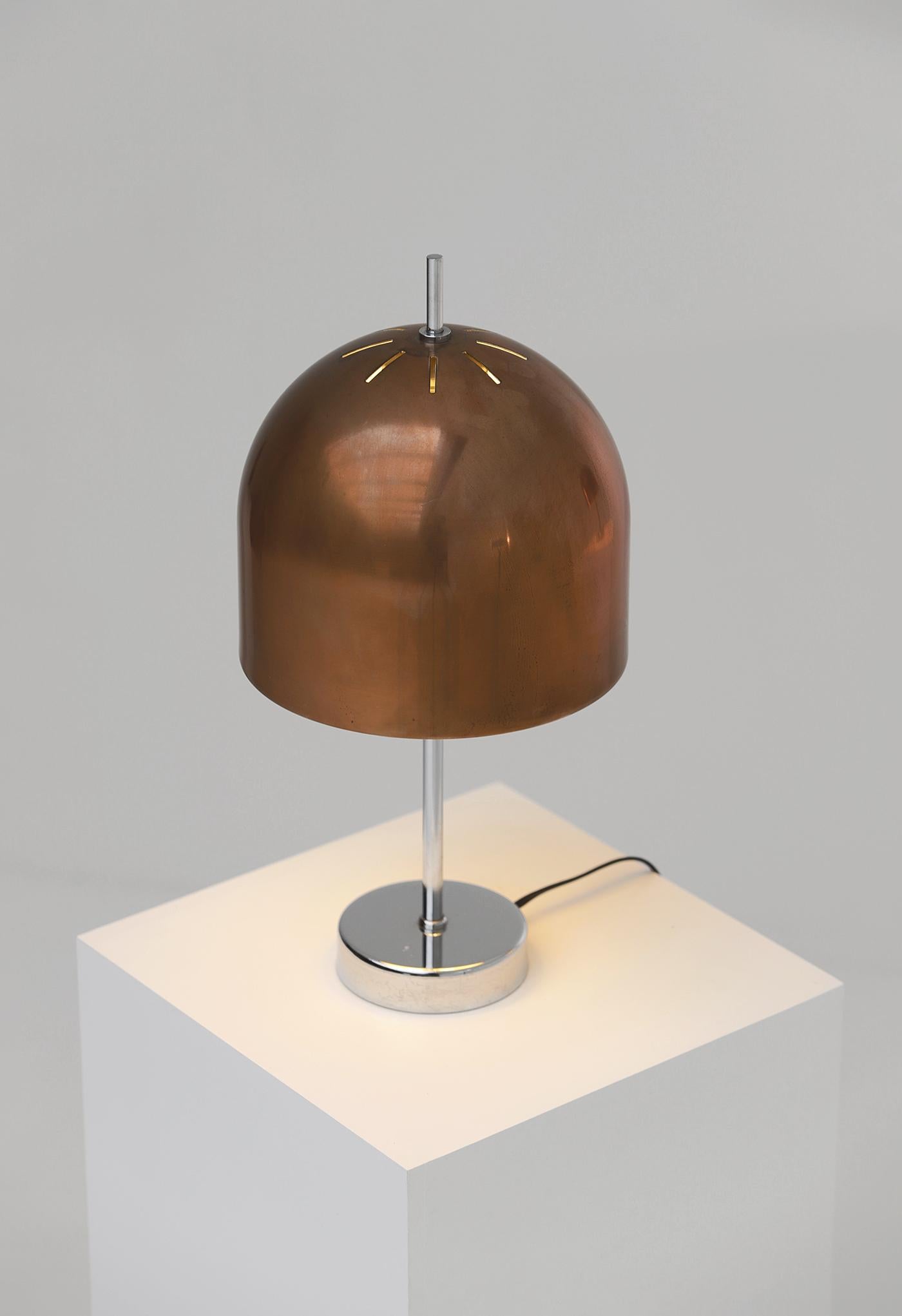 Pair of mushroom table lamps in copper and chrome 1970s For Sale 2