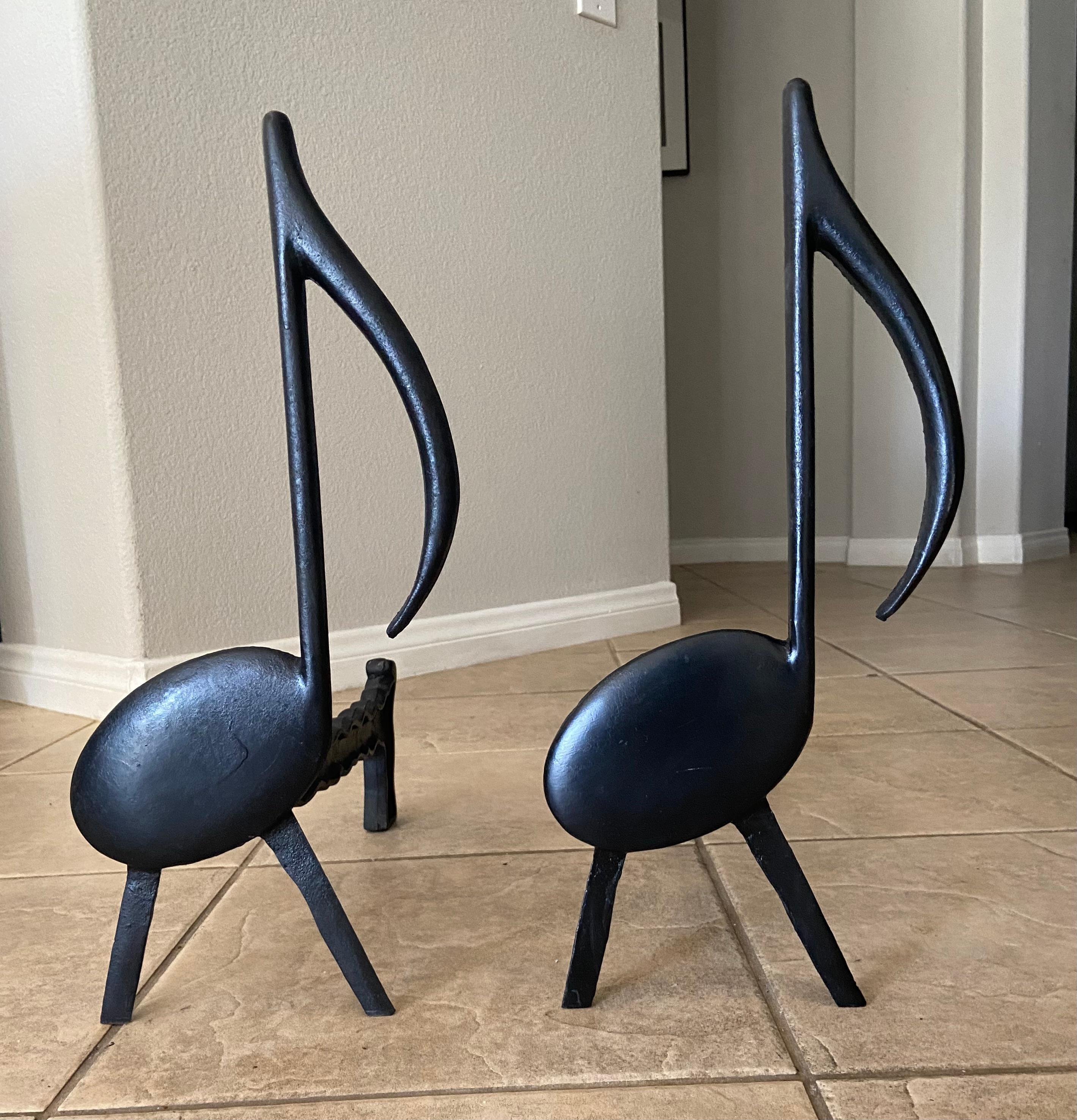 Pair of Music Note Fireplace Andirons In Good Condition For Sale In Palm Springs, CA