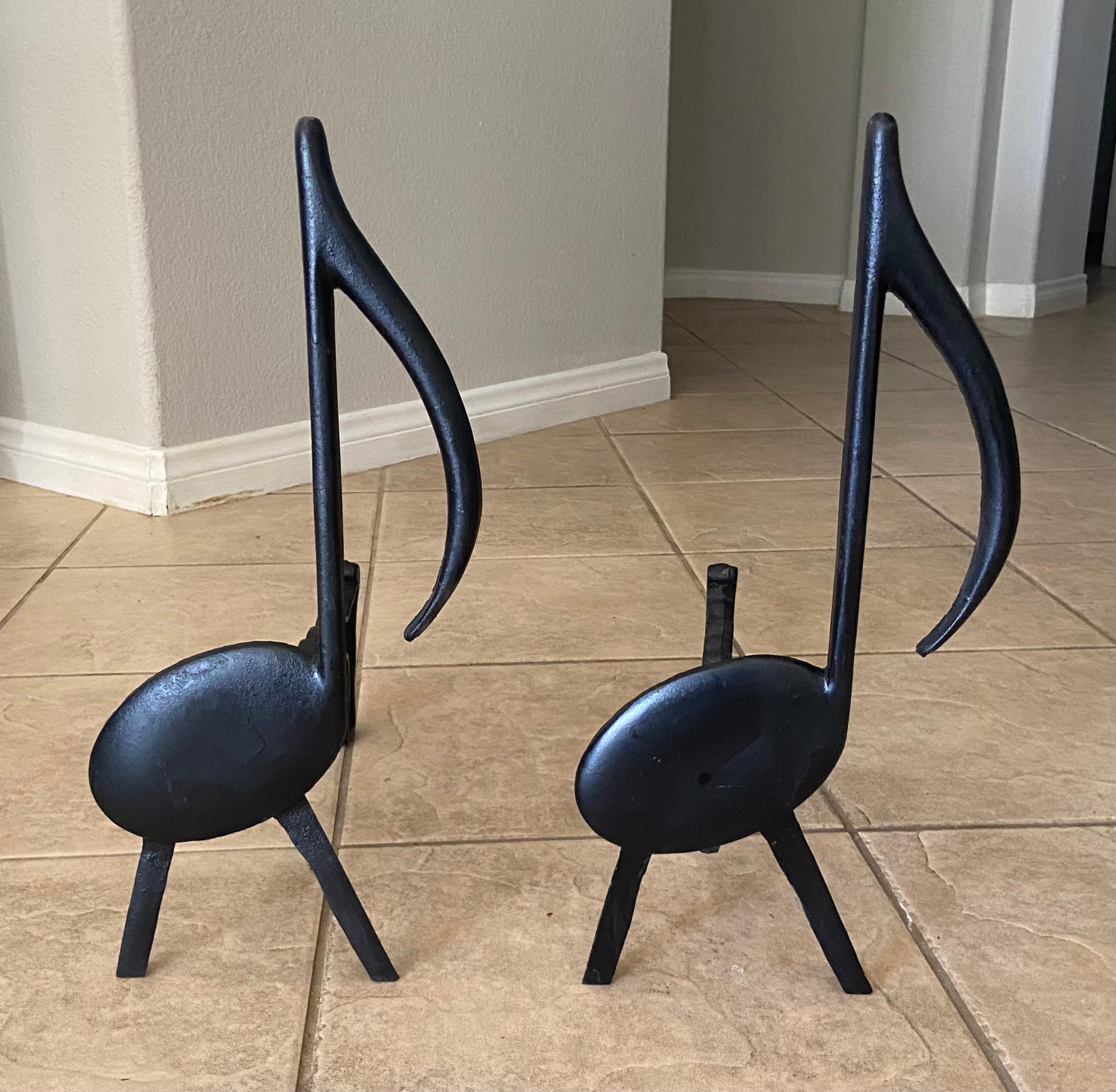 Pair of Music Note Fireplace Andirons For Sale 1