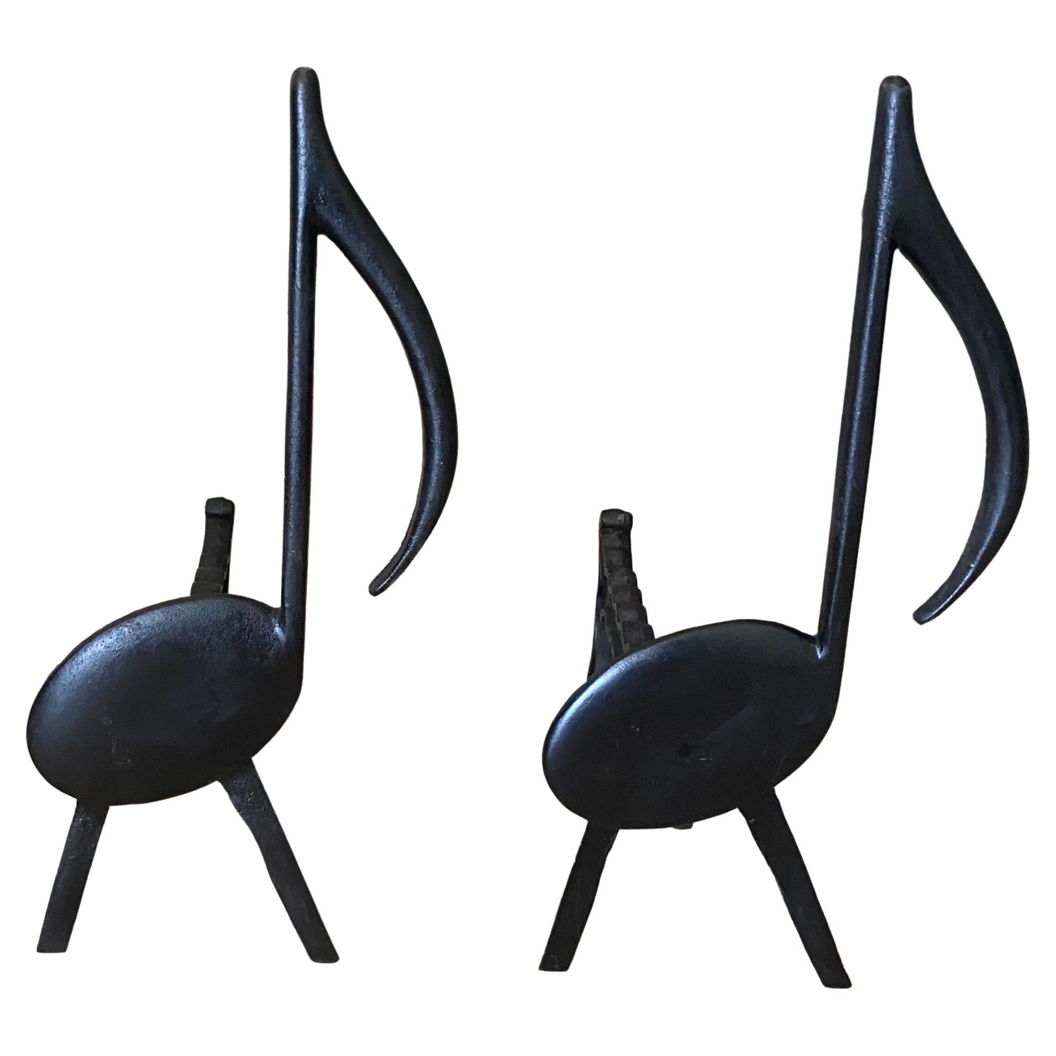 Pair of Music Note Fireplace Andirons For Sale