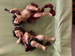 Paire d'anges musiciens par Arte Granda, bois sculpté et polychromé, 20e siècle
