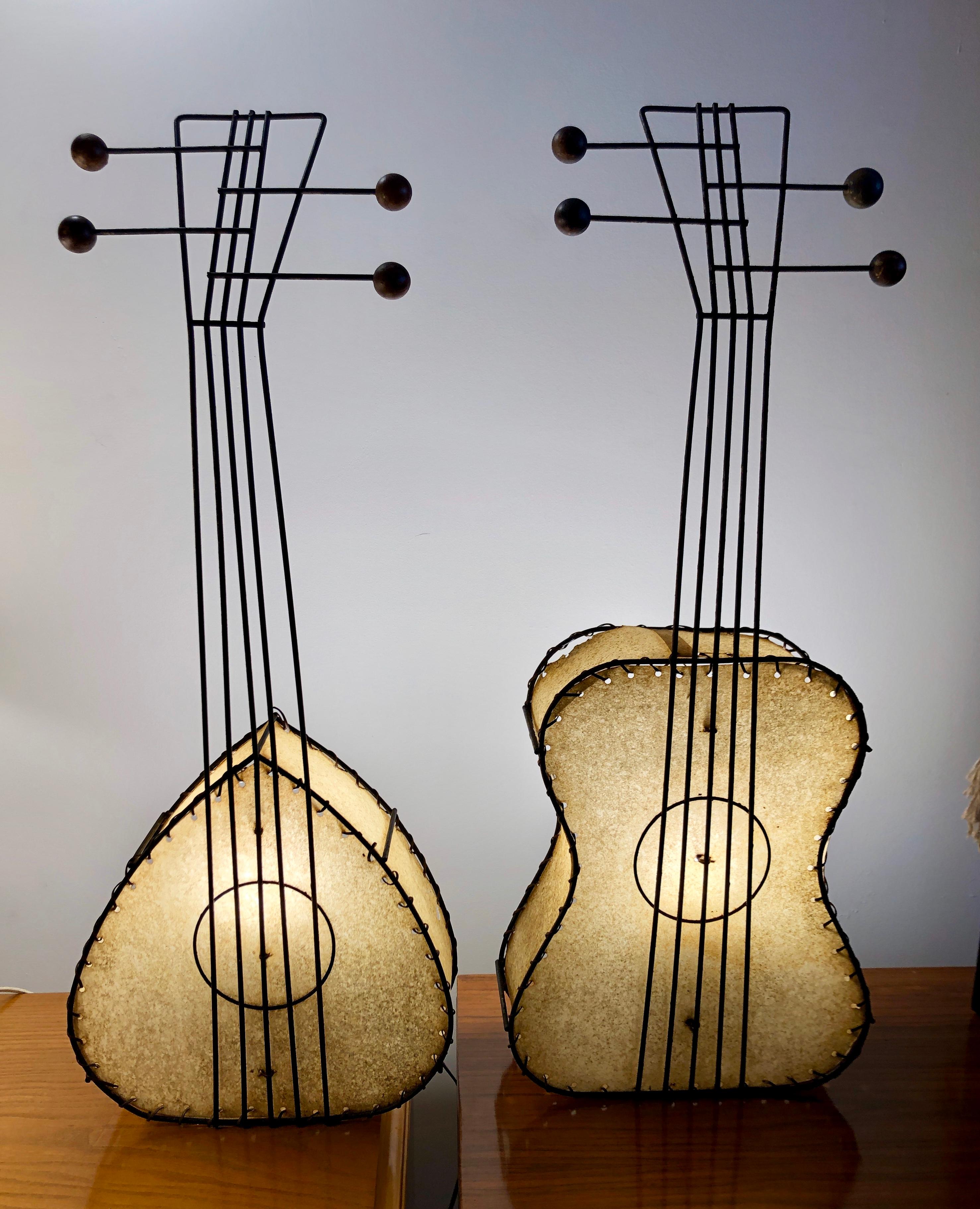 Mid-Century Modern Pair of Musical Instrument Lamps by Frederick Weinberg