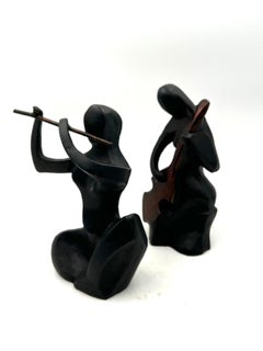 Pair of Musicians Mid Century Modern Bookends Sculptures in Cast Iron