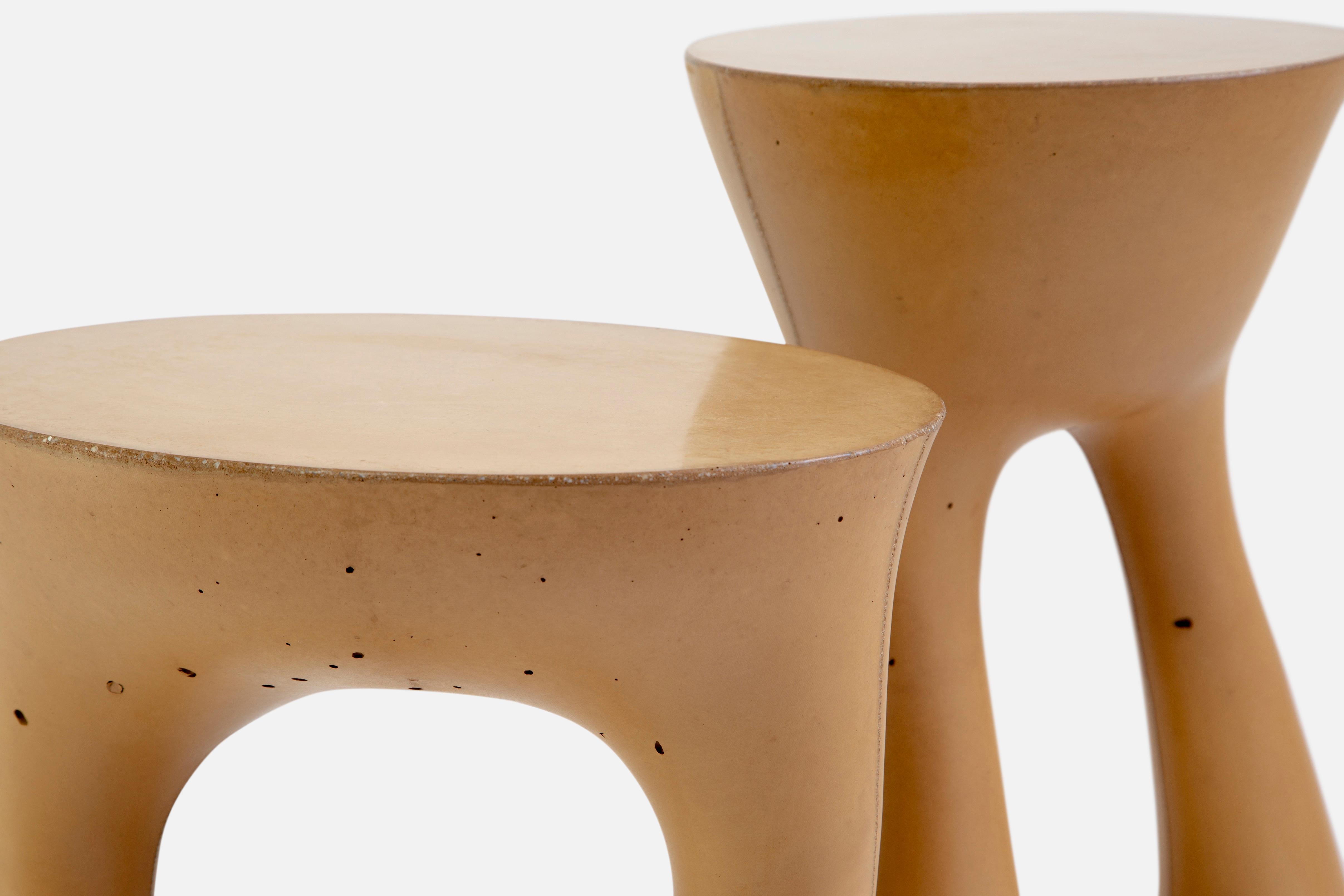 Cement Pair of Mustard Kreten Side Tables from Souda, in Stock