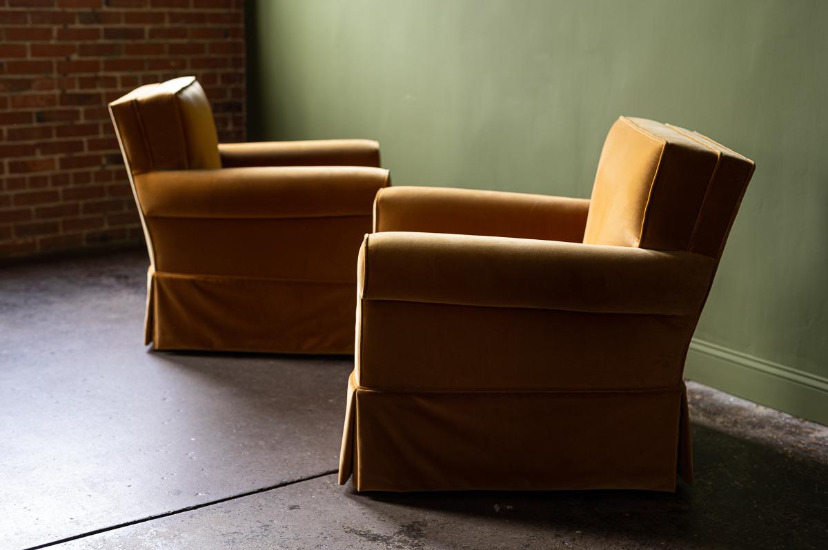 Modern Pair of Mustard Velvet Chairs