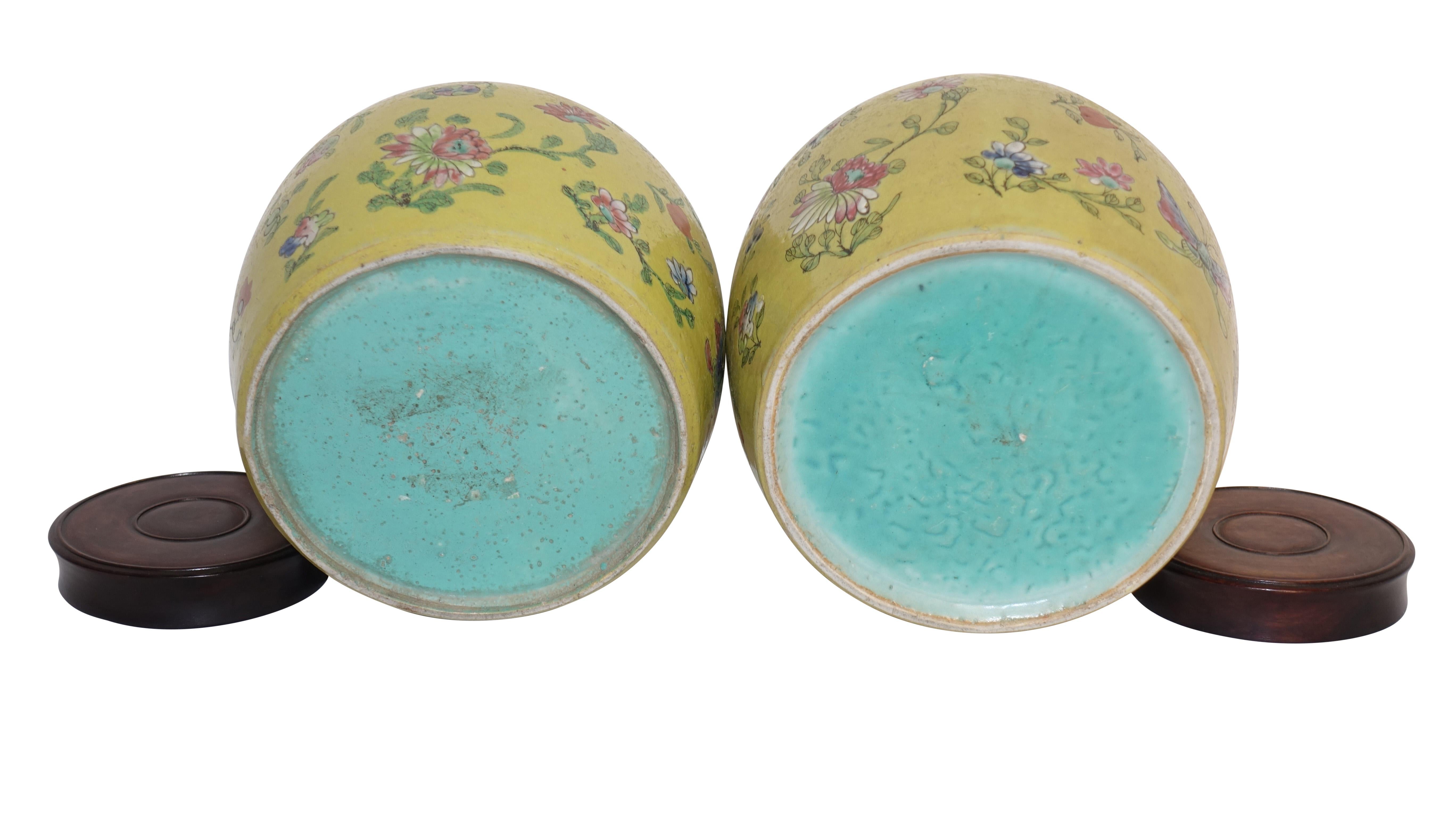 Pair of Mustard Yellow Jars with Wooden Lids, Chinese, Early 20th Century 1
