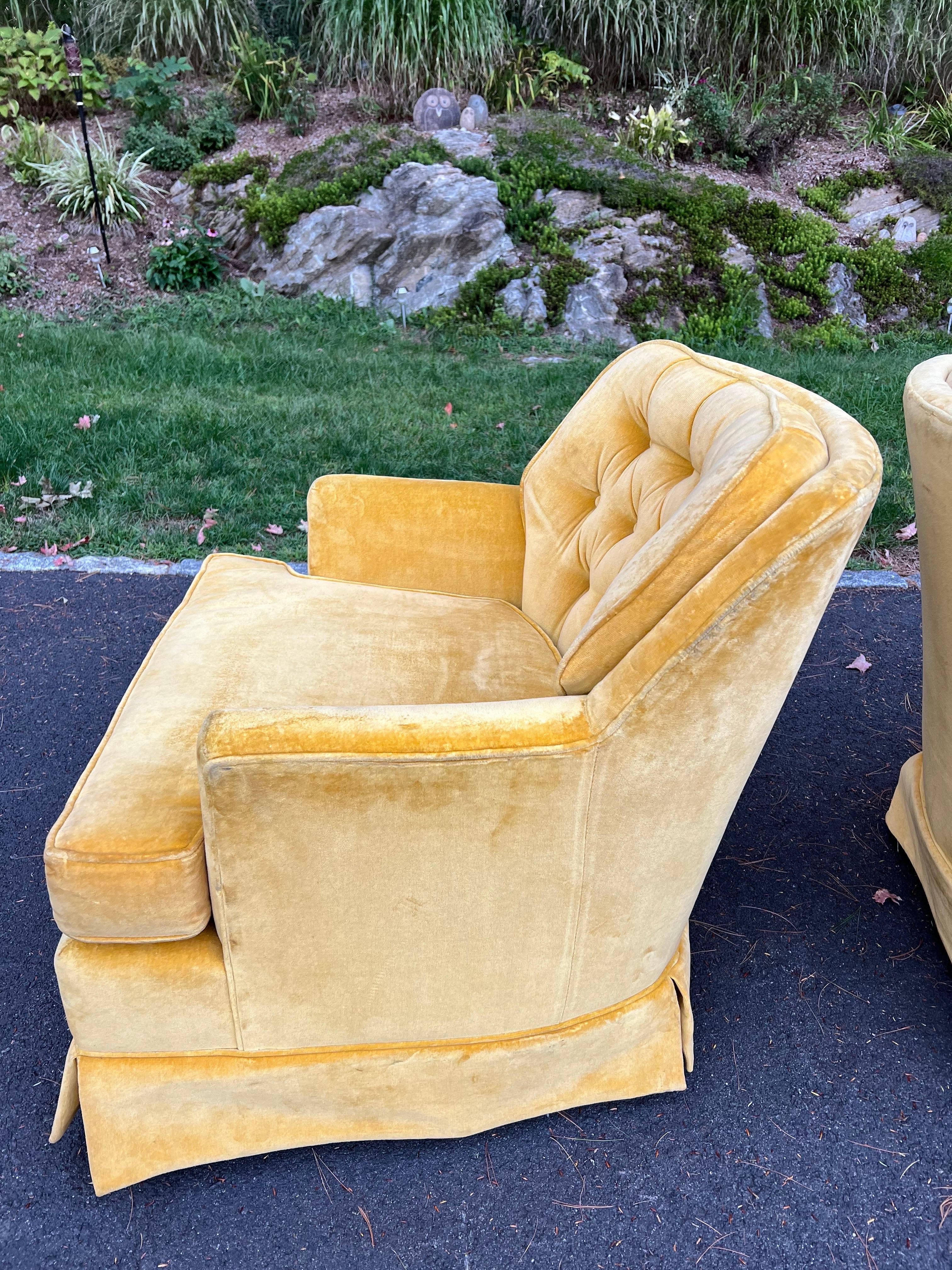 Pair of Mustard Yellow Velvet Club Chairs For Sale 3