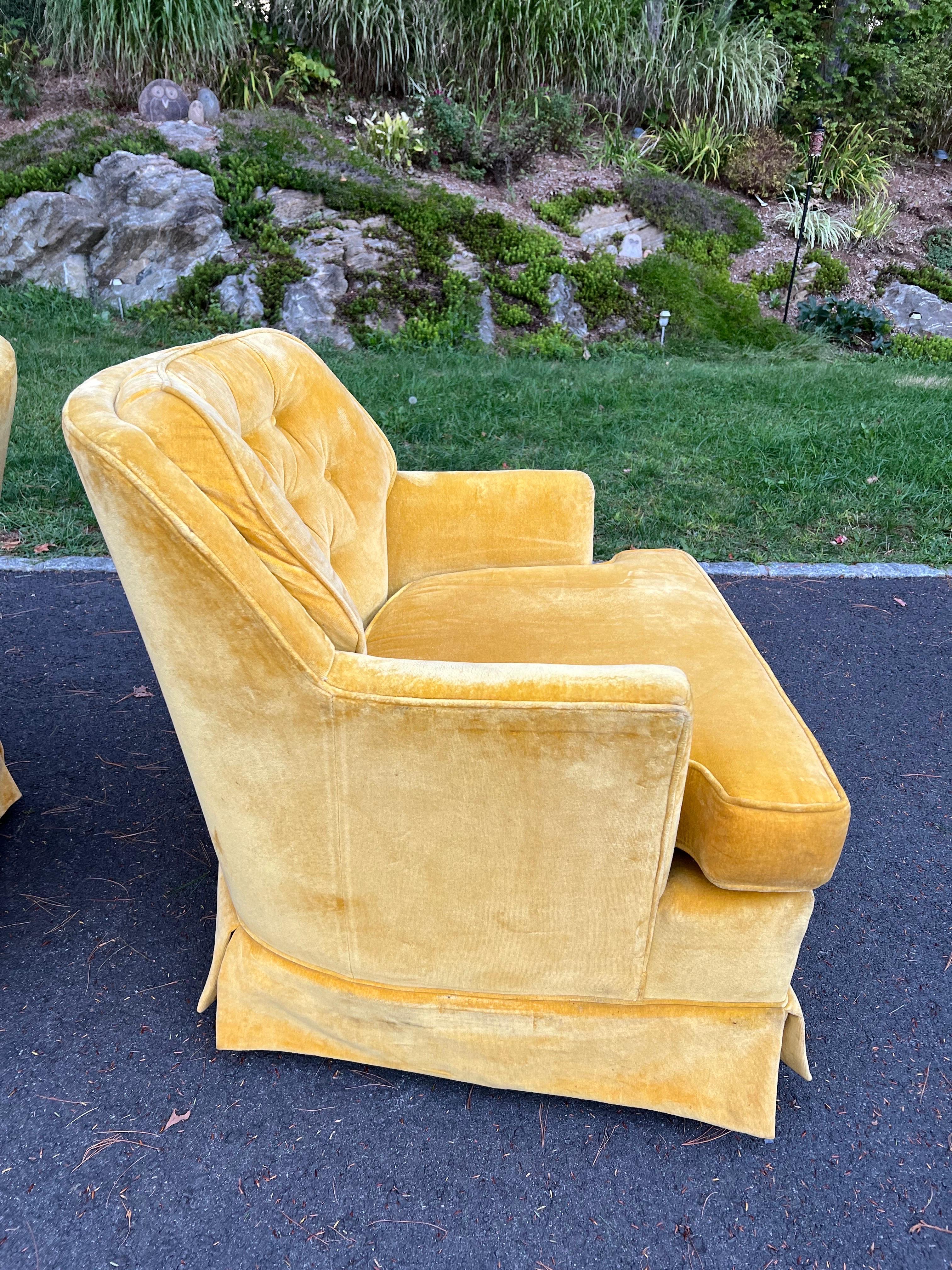 Pair of Mustard Yellow Velvet Club Chairs For Sale 4