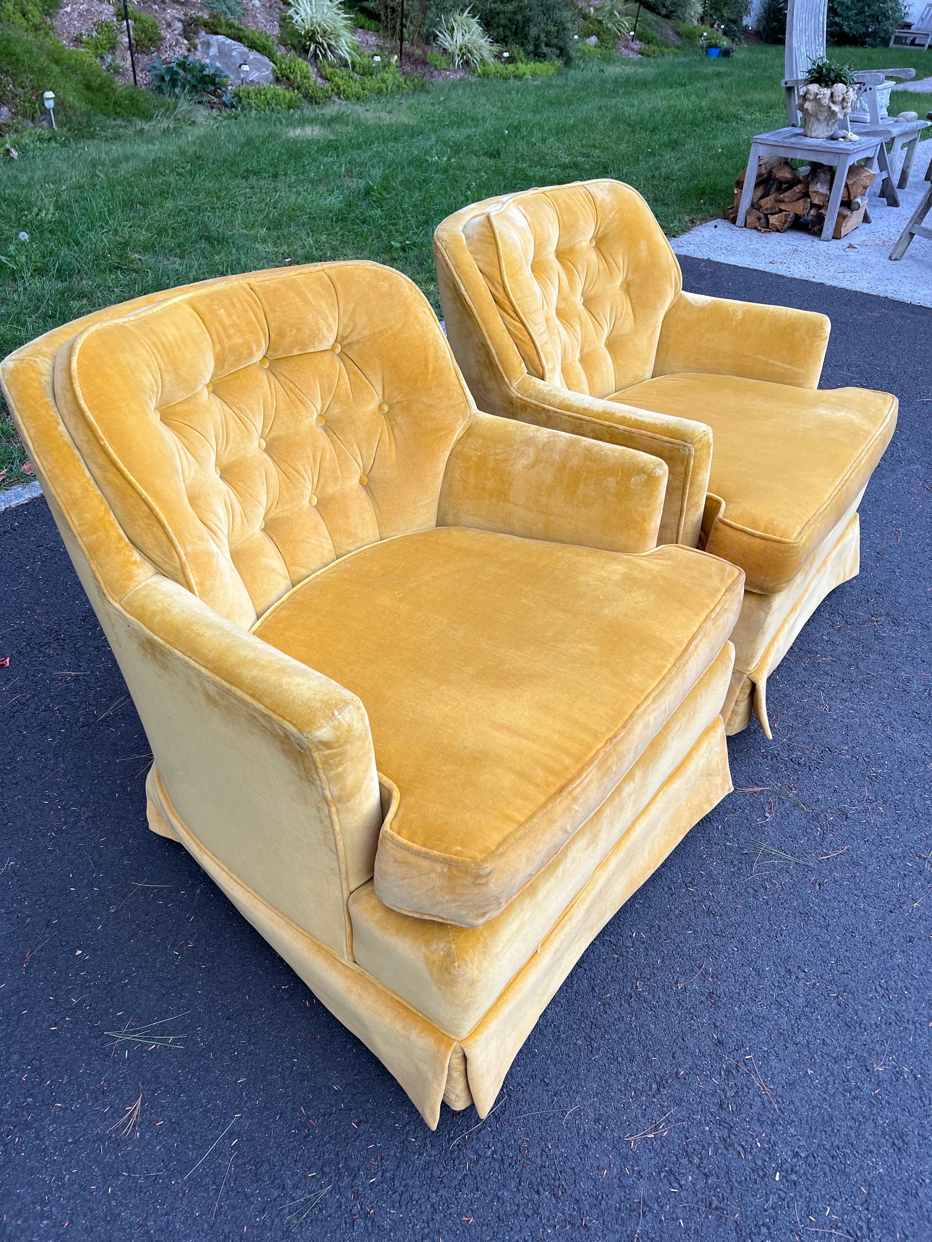 Pair of Mustard Yellow Velvet Club Chairs For Sale 5