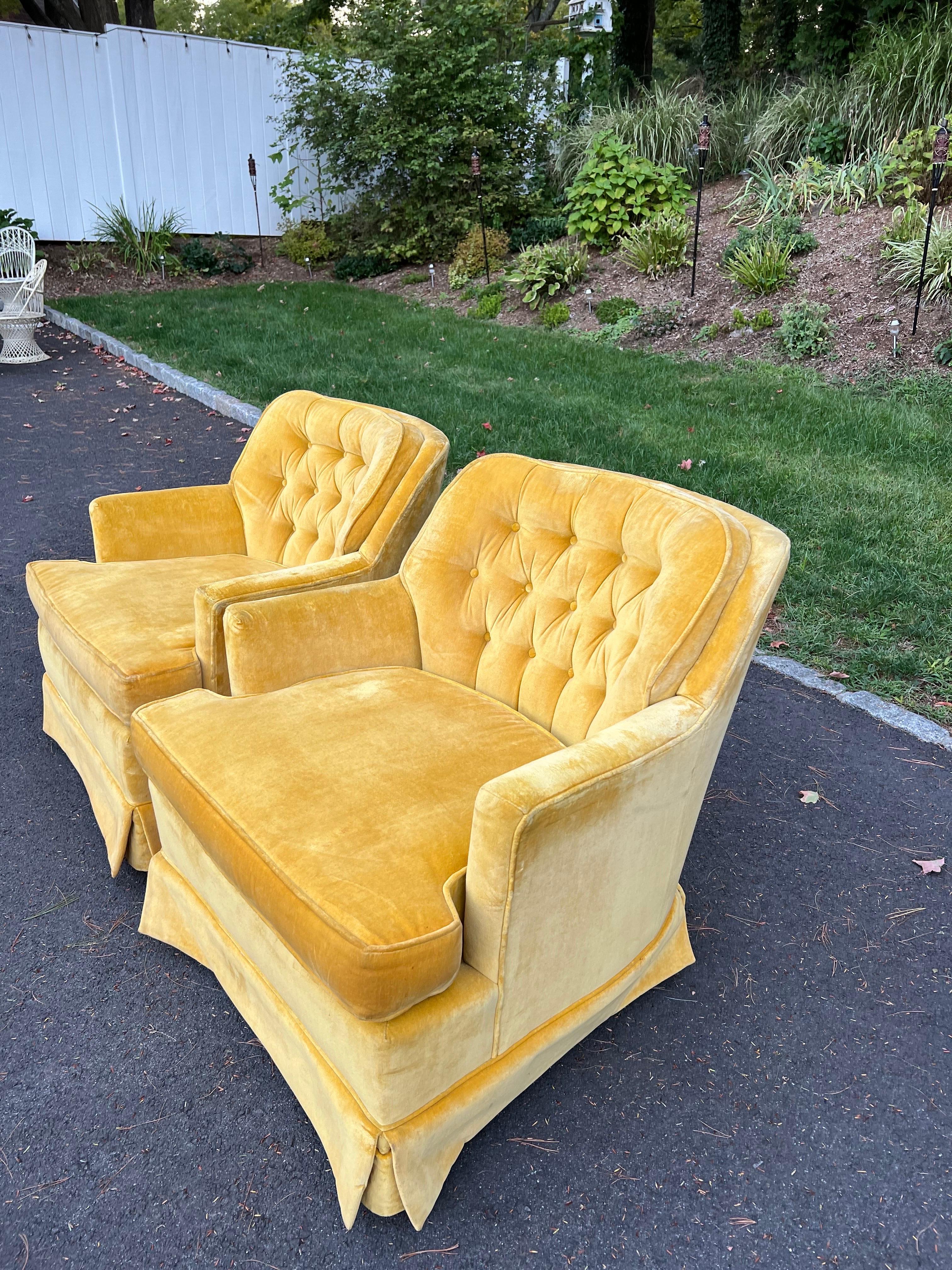 Pair of Mustard Yellow Velvet Club Chairs For Sale 6