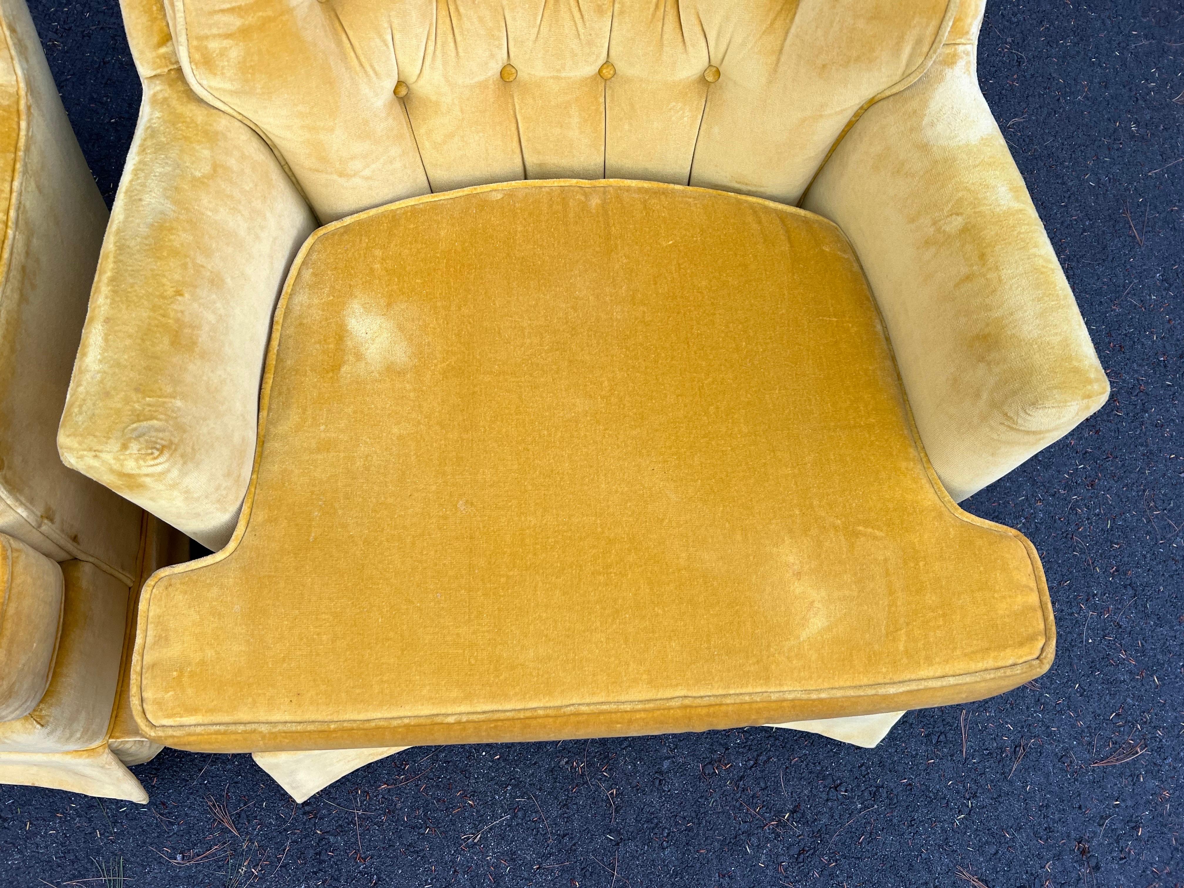 Pair of Mustard Yellow Velvet Club Chairs For Sale 8