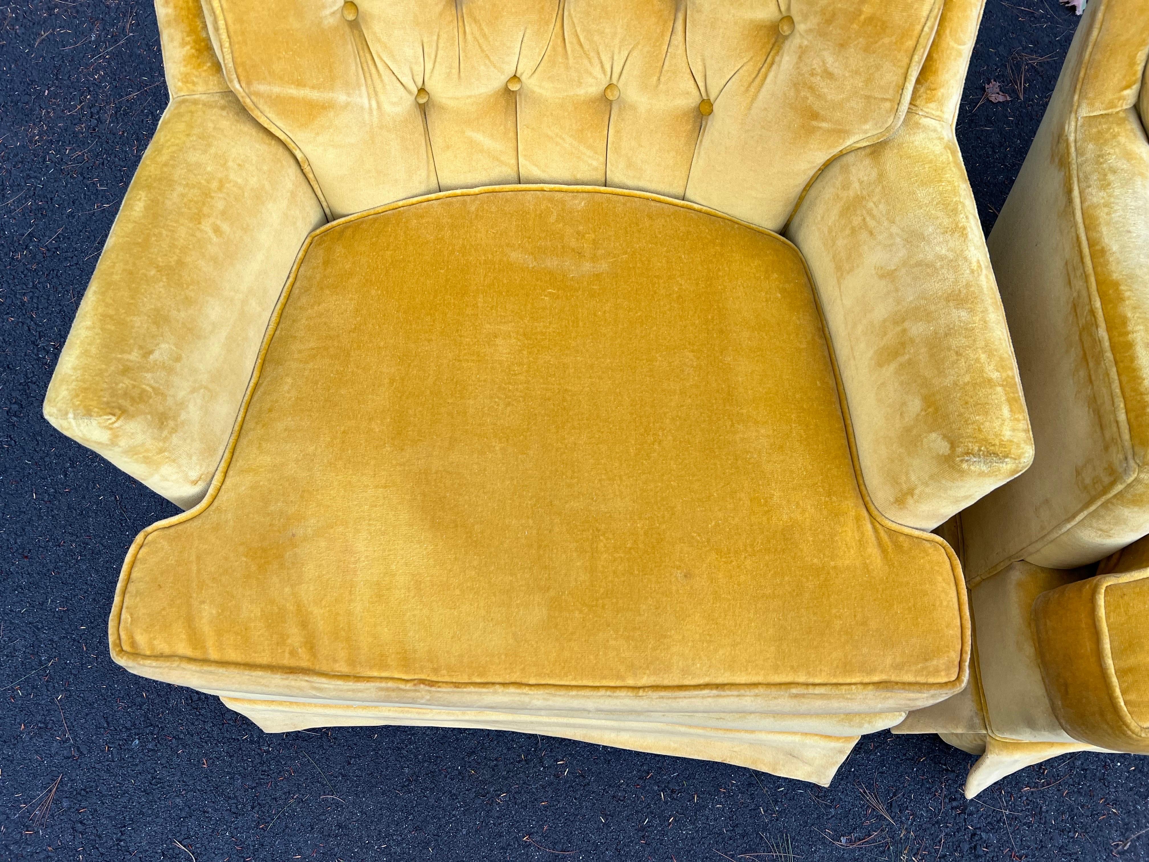 Pair of Mustard Yellow Velvet Club Chairs For Sale 8