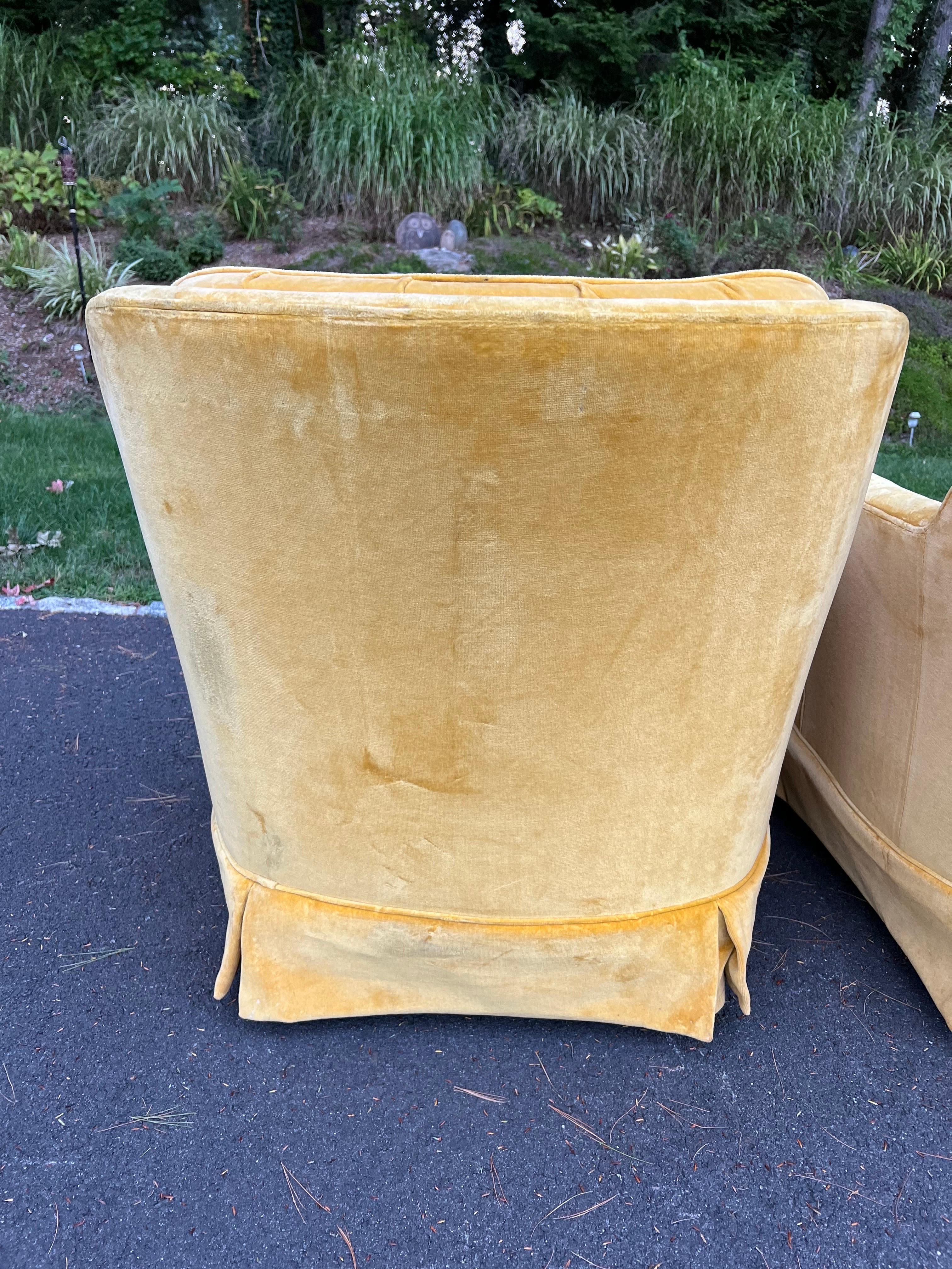 Pair of Mustard Yellow Velvet Club Chairs For Sale 9