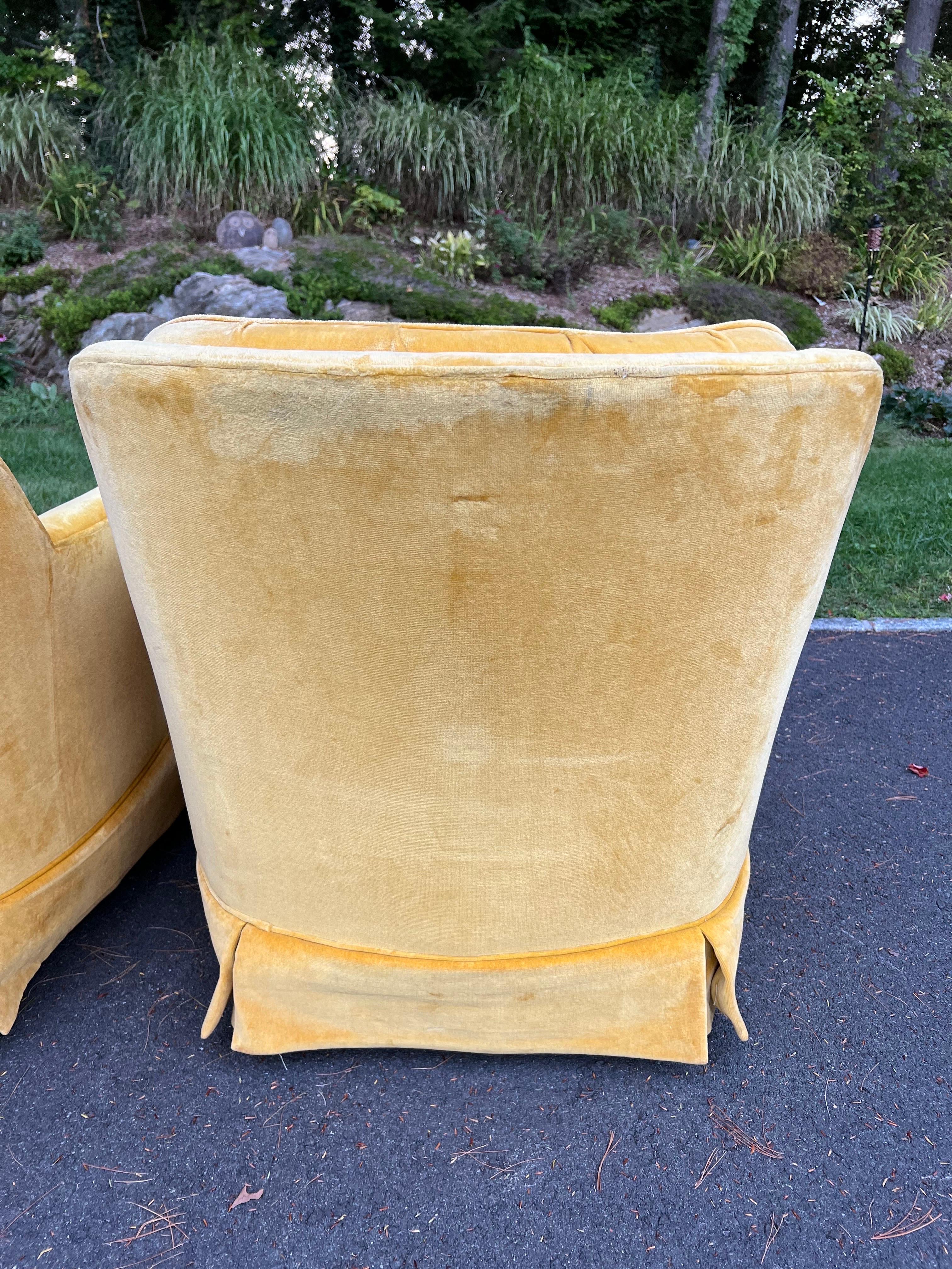Pair of Mustard Yellow Velvet Club Chairs For Sale 10