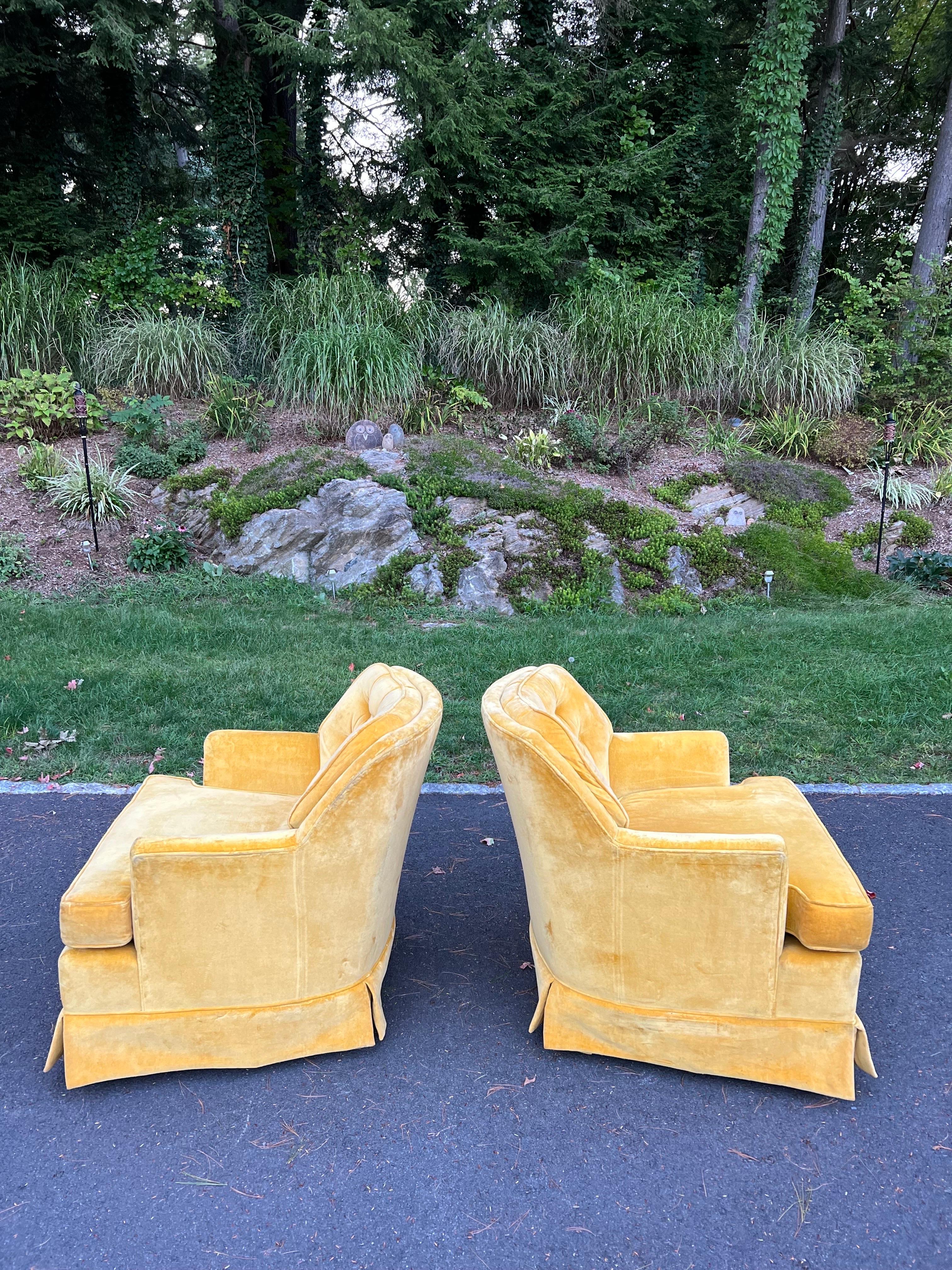 Pair of Mustard Yellow Velvet Club Chairs For Sale 11