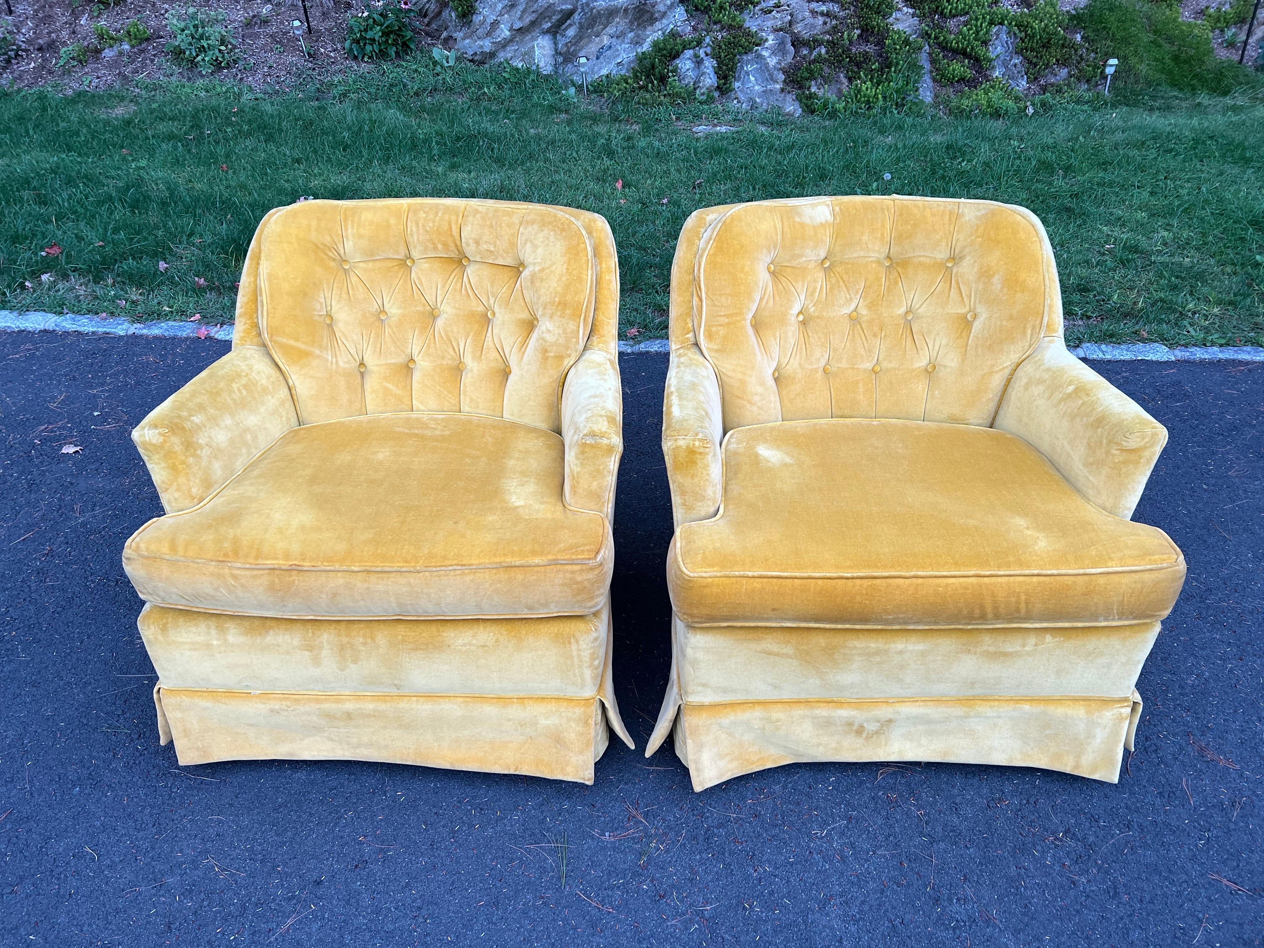 vintage yellow velvet chair