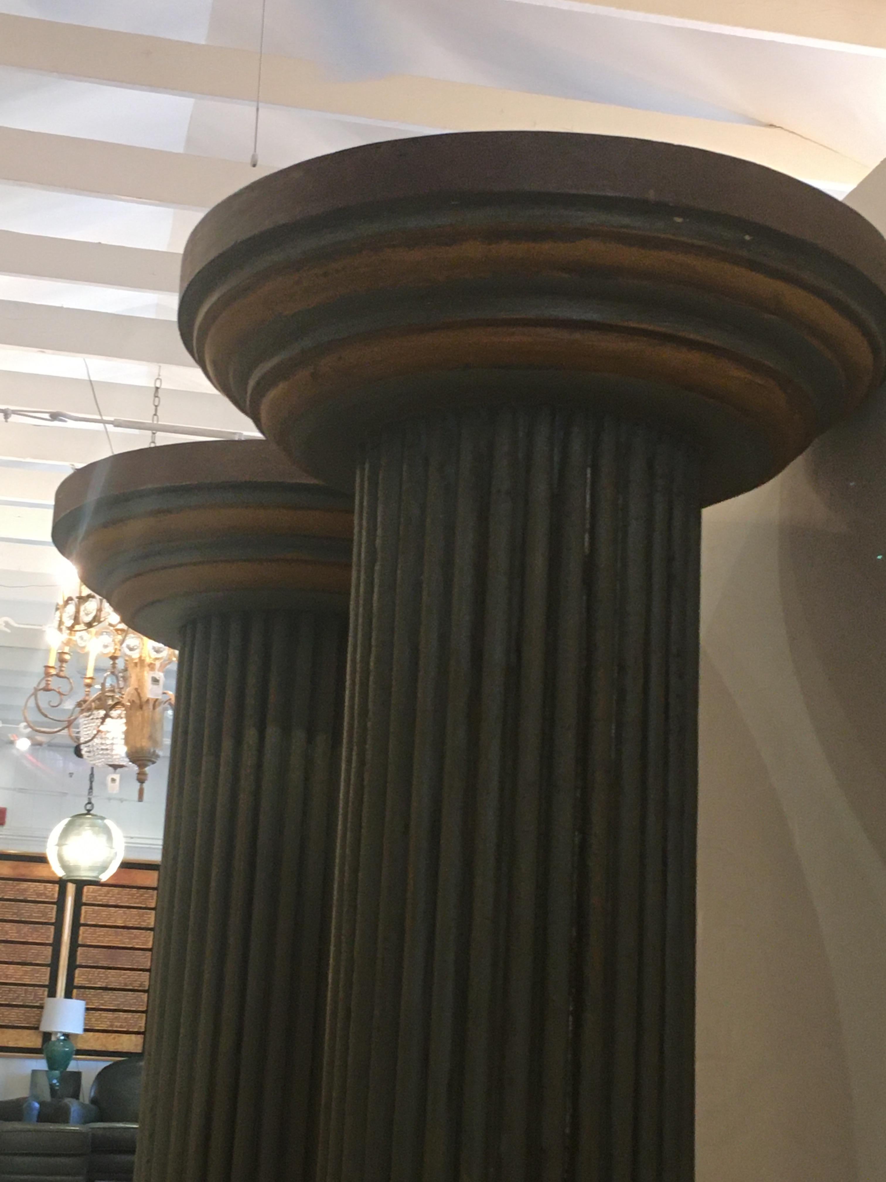 Pair of Muted Neoclassical Carved Wood Painted Architectural Columns In Excellent Condition In Hopewell, NJ