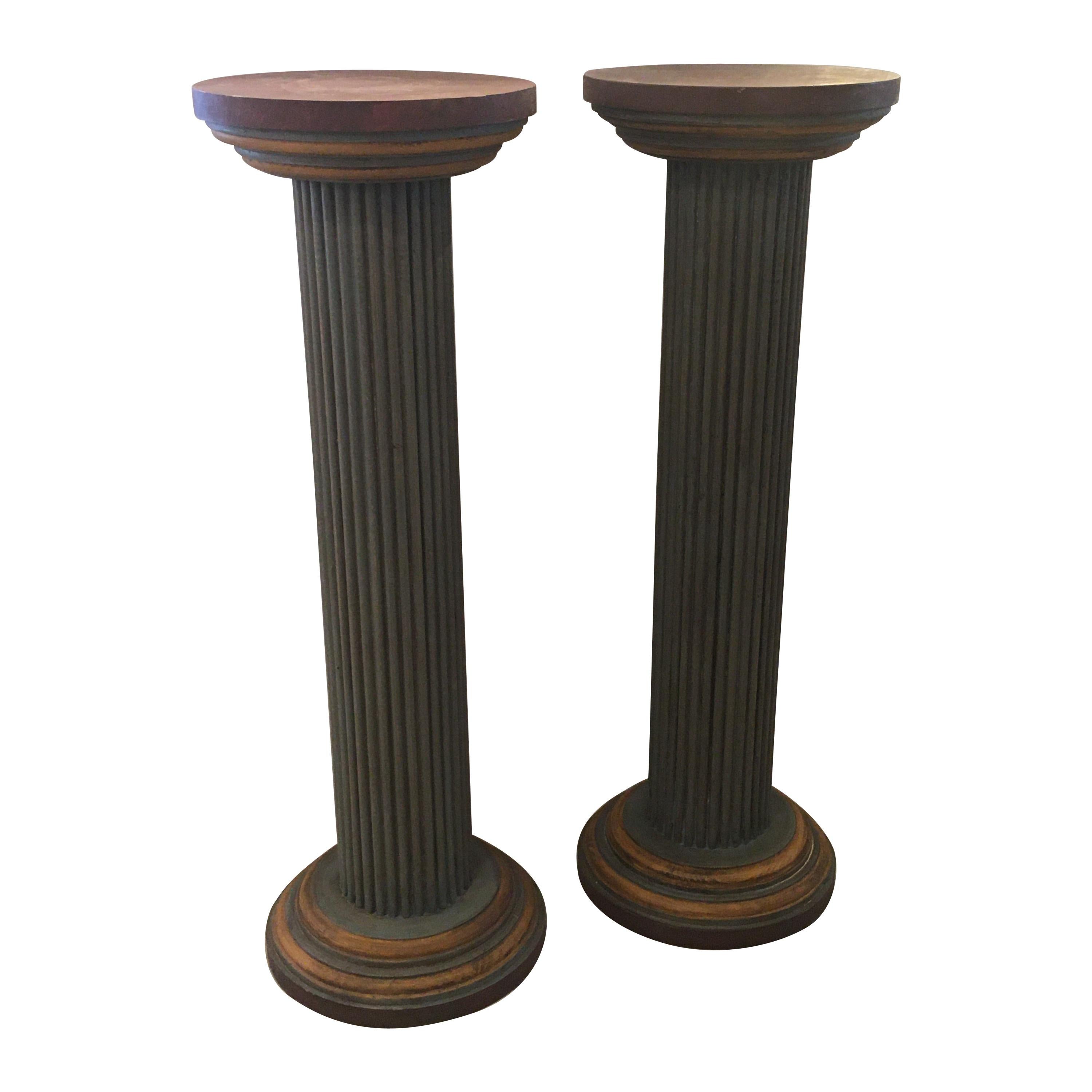 Pair of Muted Neoclassical Carved Wood Painted Architectural Columns