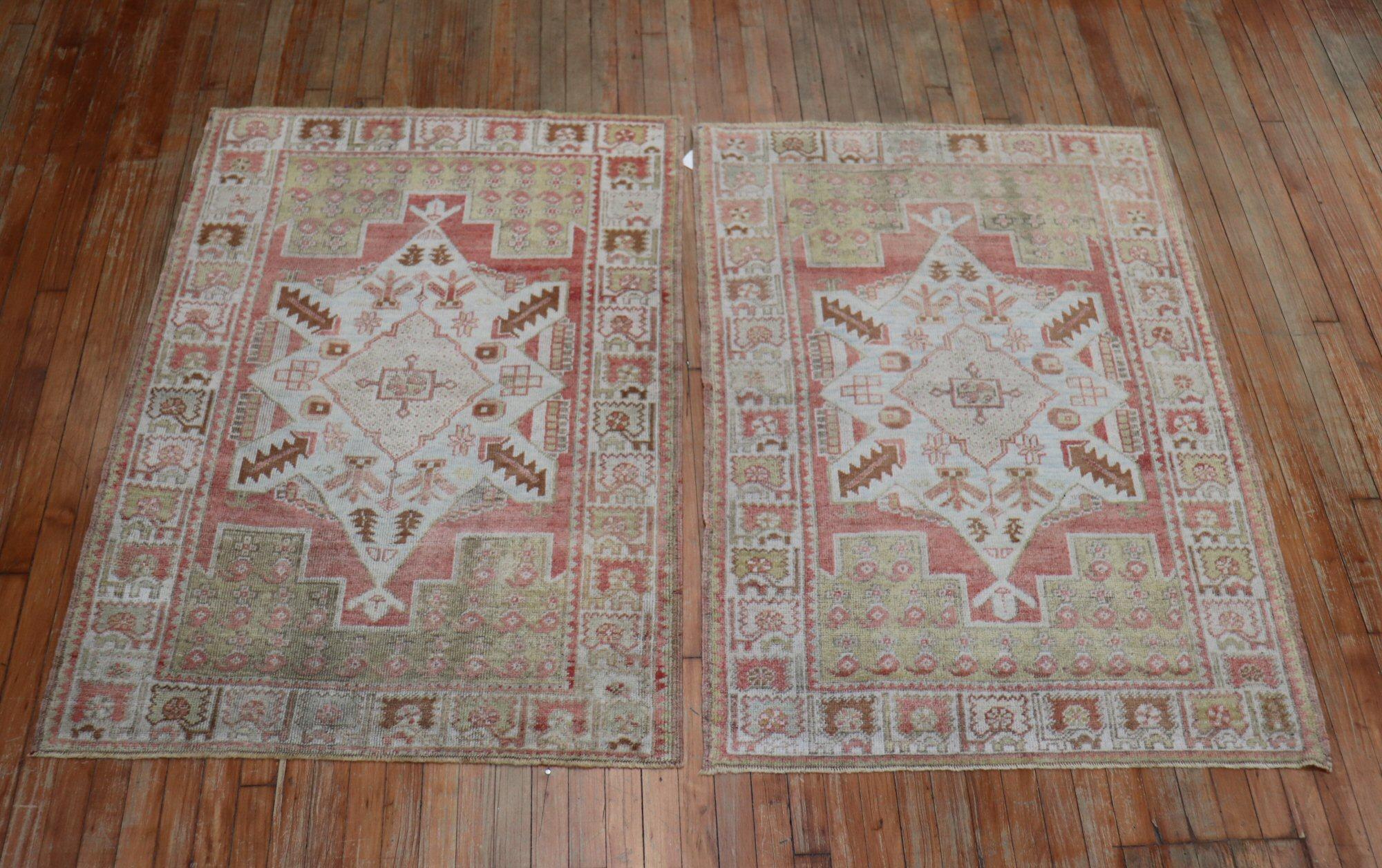 Pair of Muted Vintage Turkish Oushak Rugs For Sale 7