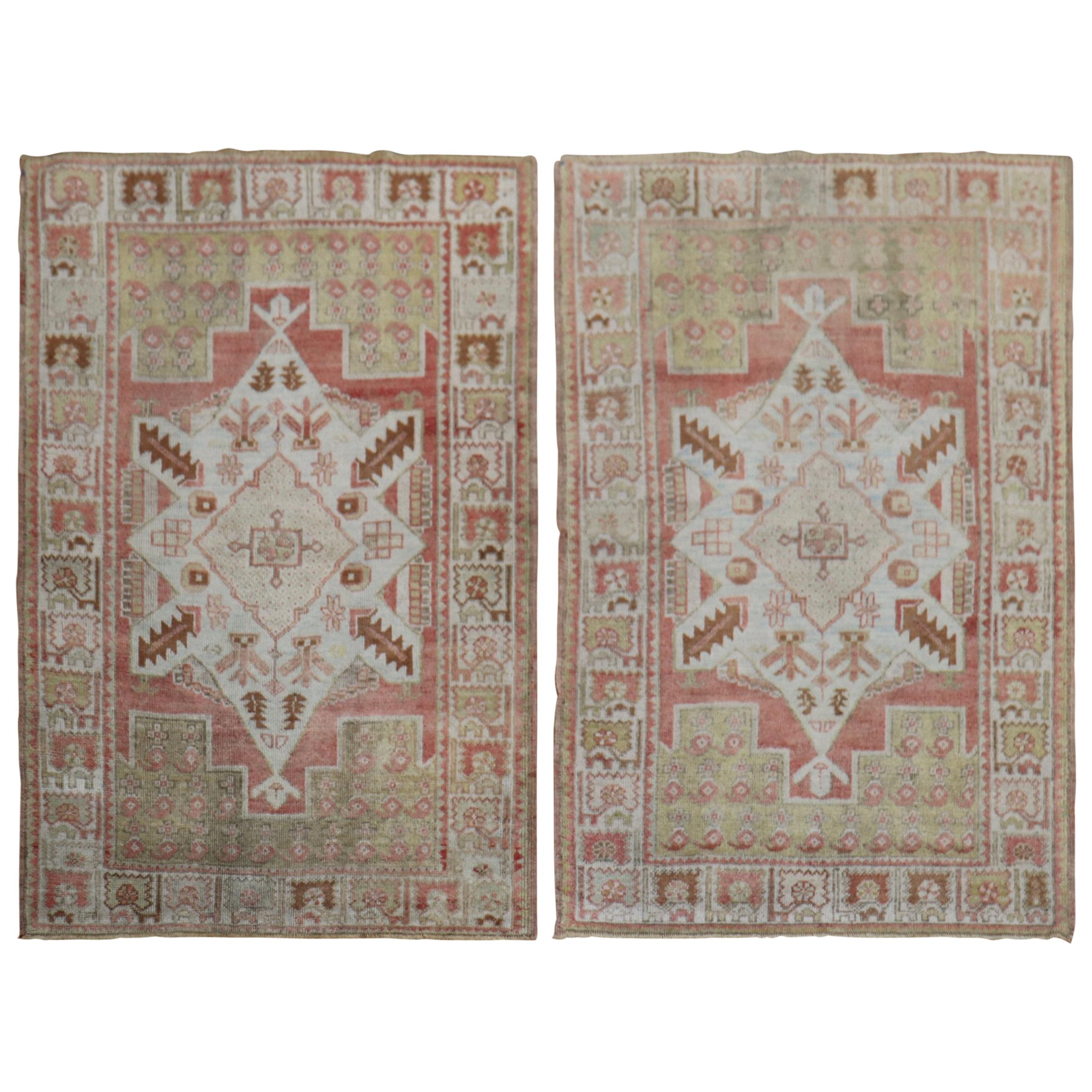Zabihi Collection Pair of Muted Vintage Turkish Oushak Rugs
