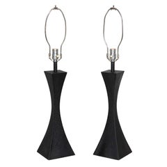 Pair of Mutual Sunset Lamp Co. Double Splayed Black Cast Aluminum Table Lamps