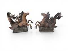 Pair of Mythological Bronze Sculptures Depicting Putti Riding Seahorses