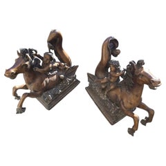 Pair of Mythological Bronze Sculptures Depicting Putti Riding Seahorses