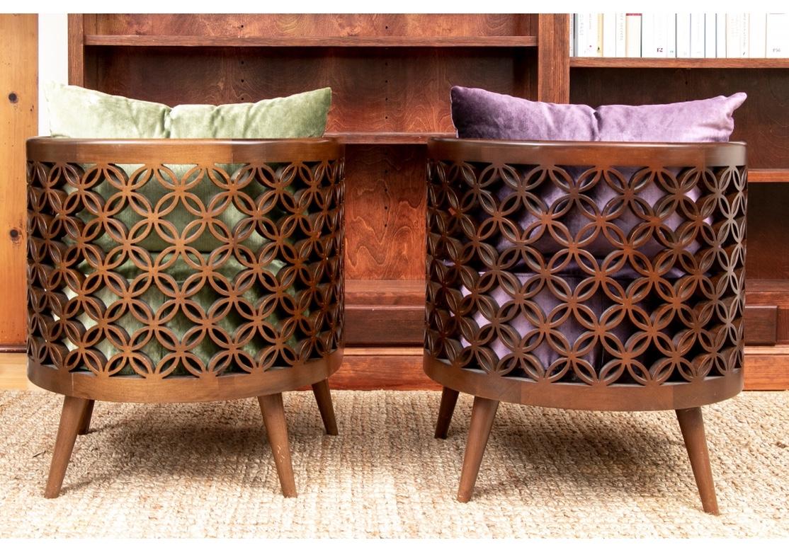 Mid-Century Modern Pair of Nada Debs Contemporary Arabesque Wood Tub Chairs For Sale