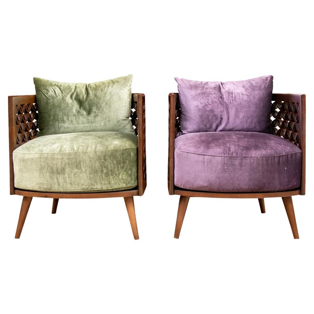 Pair of Nada Debs Contemporary Arabesque Wood Tub Chairs