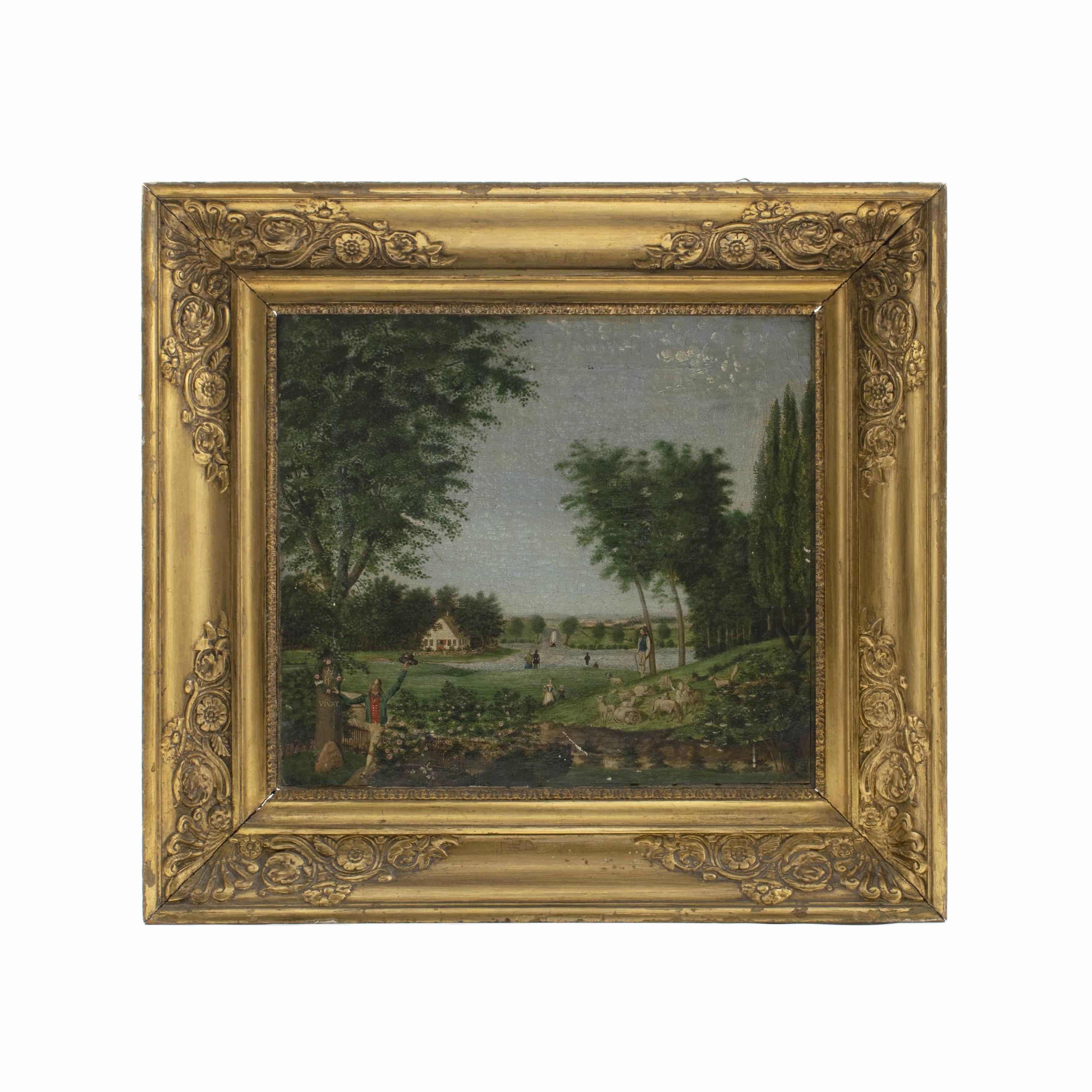Pareja de pinturas naïf de paisajes alegóricos Signo, Christian Georg v. Lind en venta 3