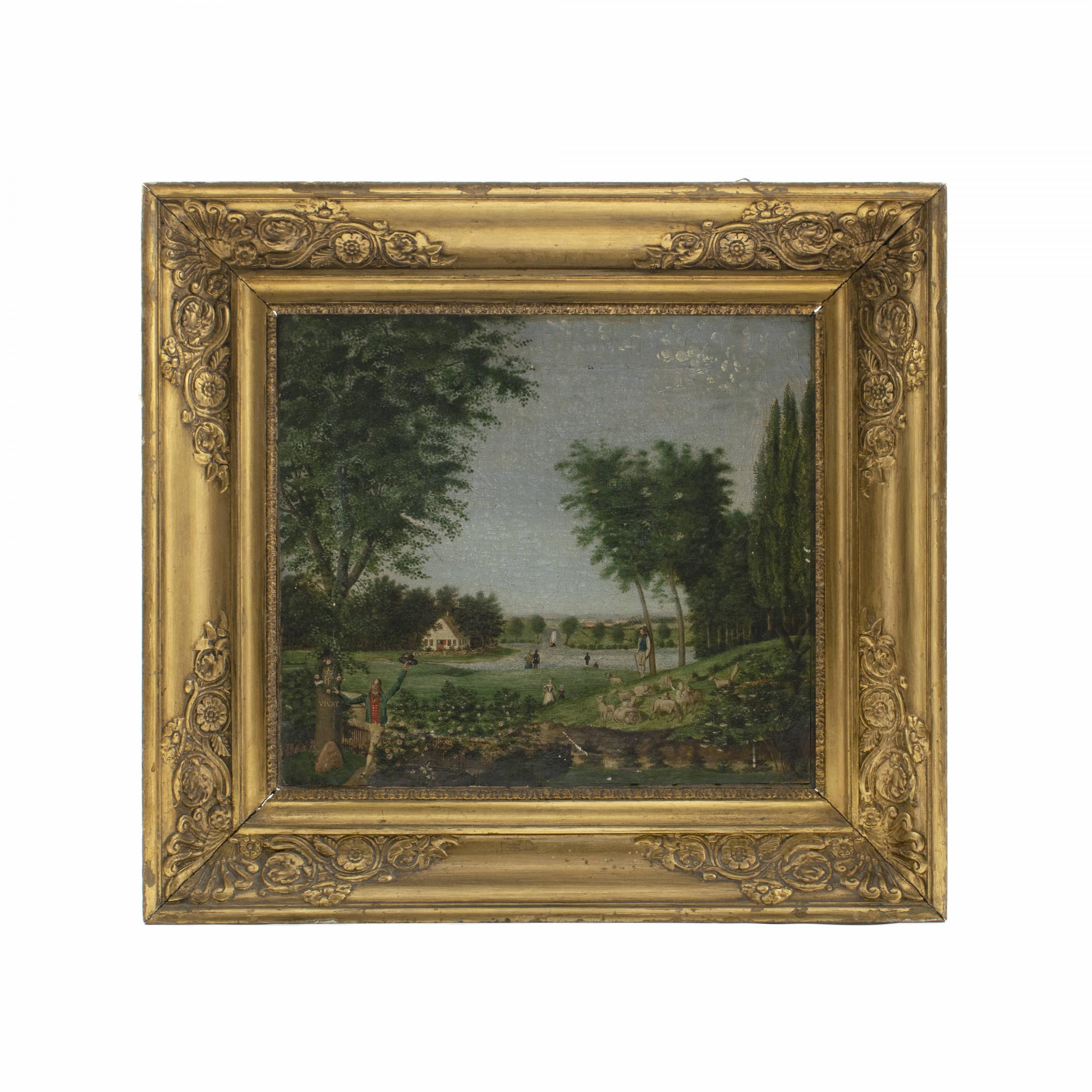 Pair of Naïve Allegorical Landscape Paintings Sign, Christian Georg v. Lind For Sale 3