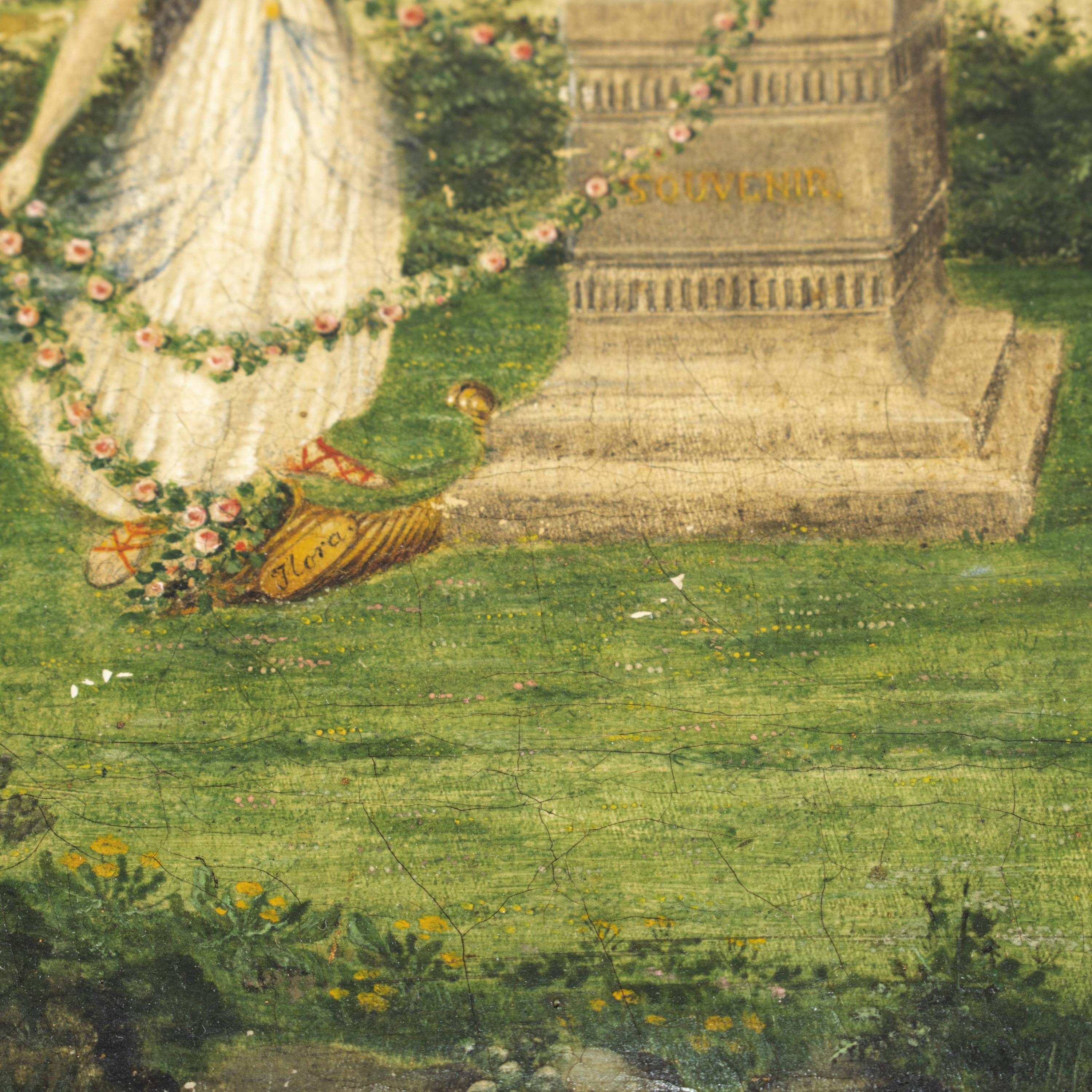Painted Pair of Naïve Allegorical Landscape Paintings Sign, Christian Georg v. Lind For Sale