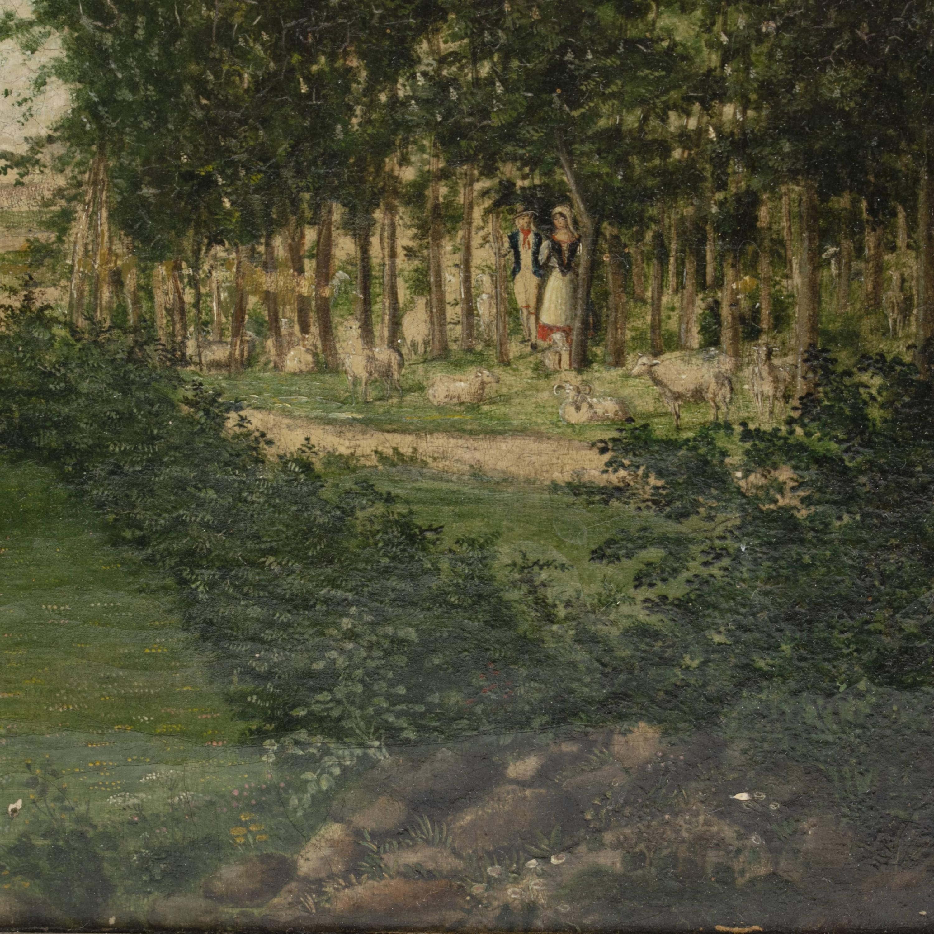Pareja de pinturas naïf de paisajes alegóricos Signo, Christian Georg v. Lind en Bueno estado para la venta en Kastrup, DK