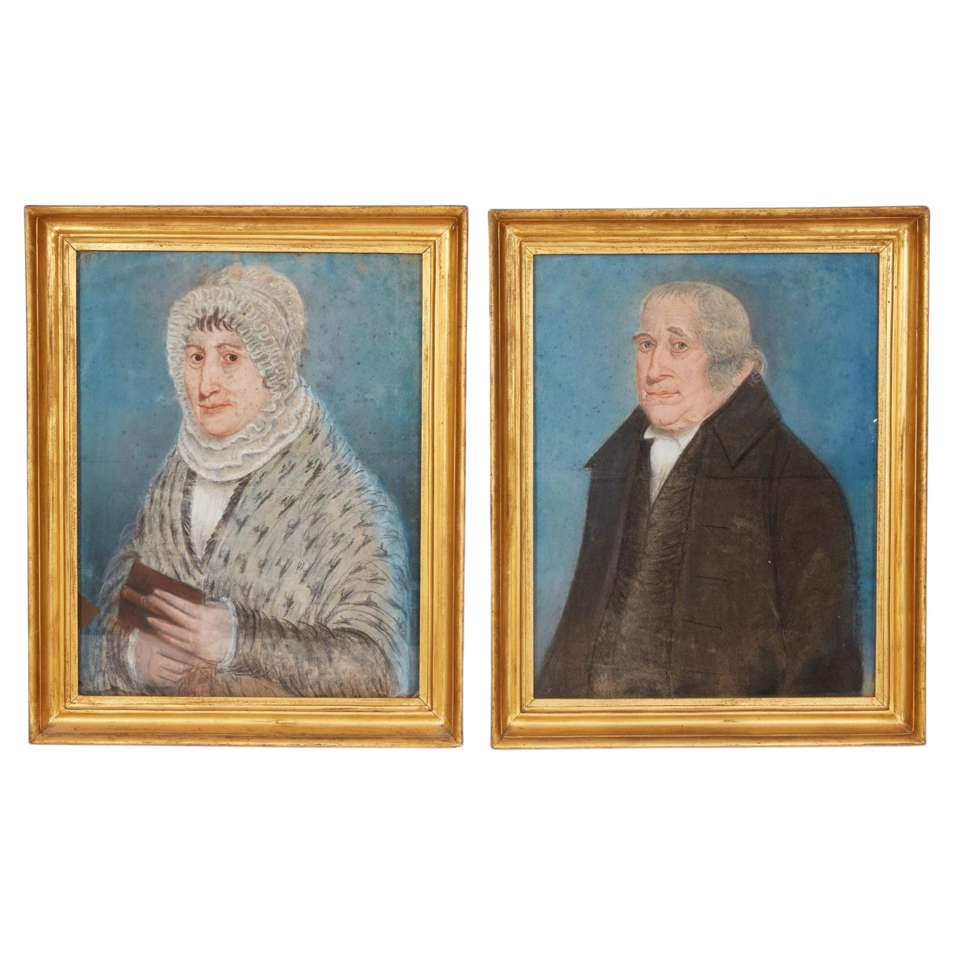 Pair of Naive English Portraits c. 1830