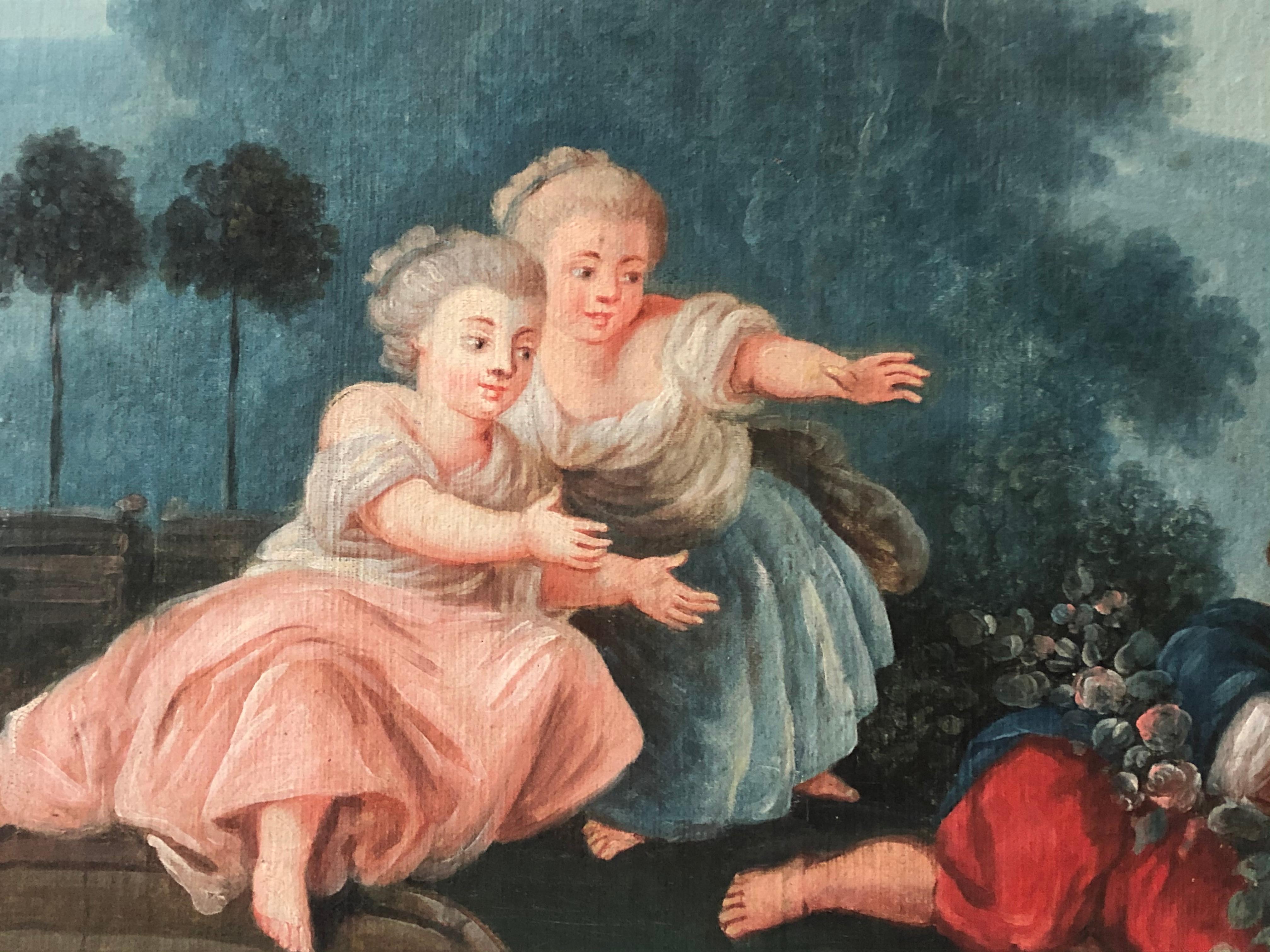 Pair of Naive French Paintings, Garden Theme, 18th C. 3