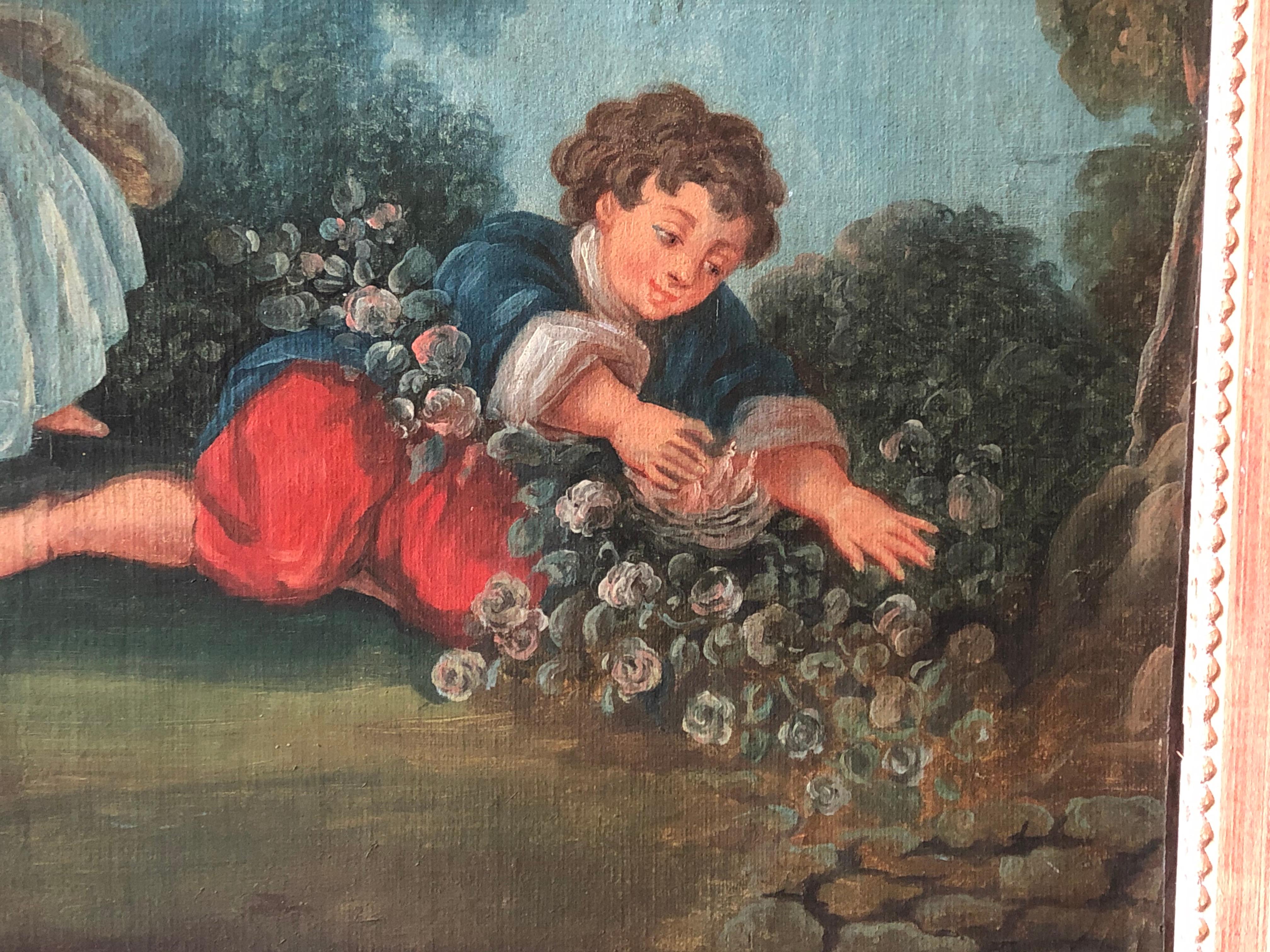 Pair of Naive French Paintings, Garden Theme, 18th C. 2
