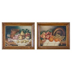 Pair of Naive School Still Life Oil on Canvas Paintings