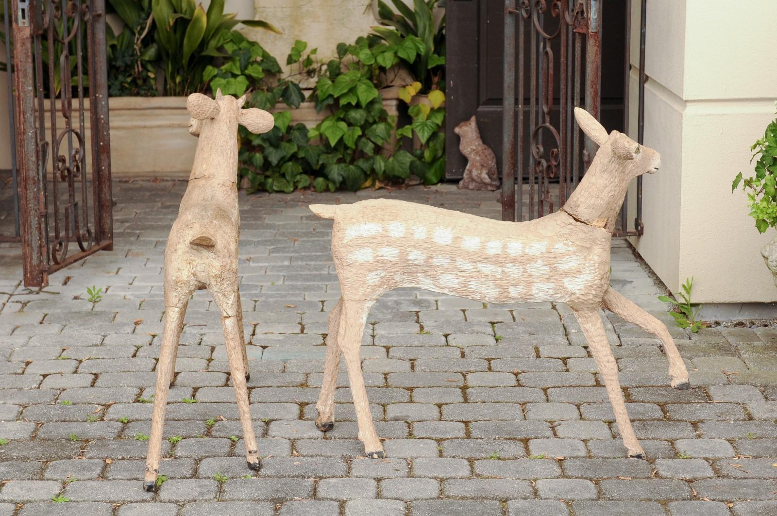 Pair of Naive Style Carved Wooden Fawns from New Hampshire Lodge, circa 1930 4