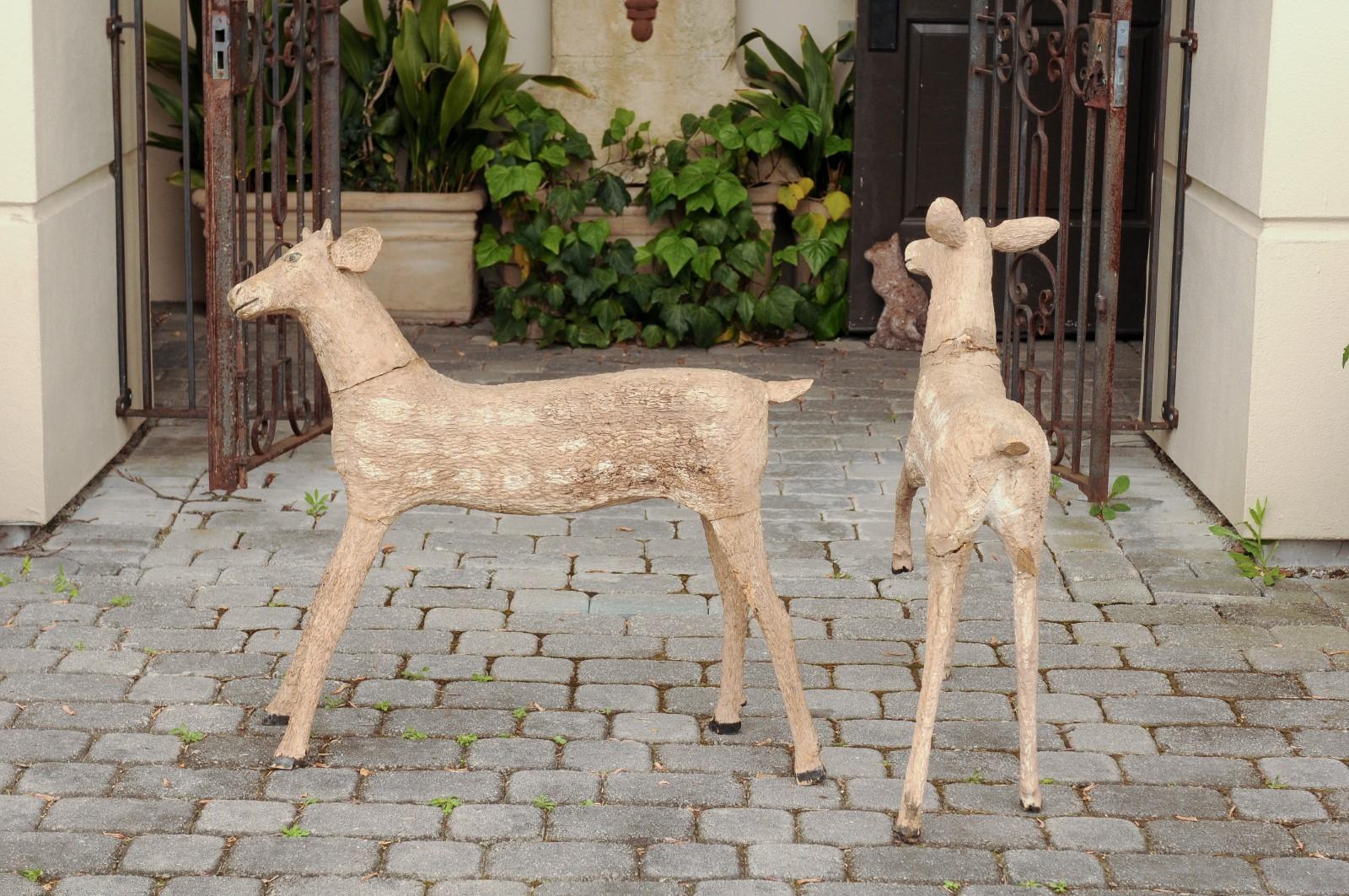 Pair of Naive Style Carved Wooden Fawns from New Hampshire Lodge, circa 1930 5