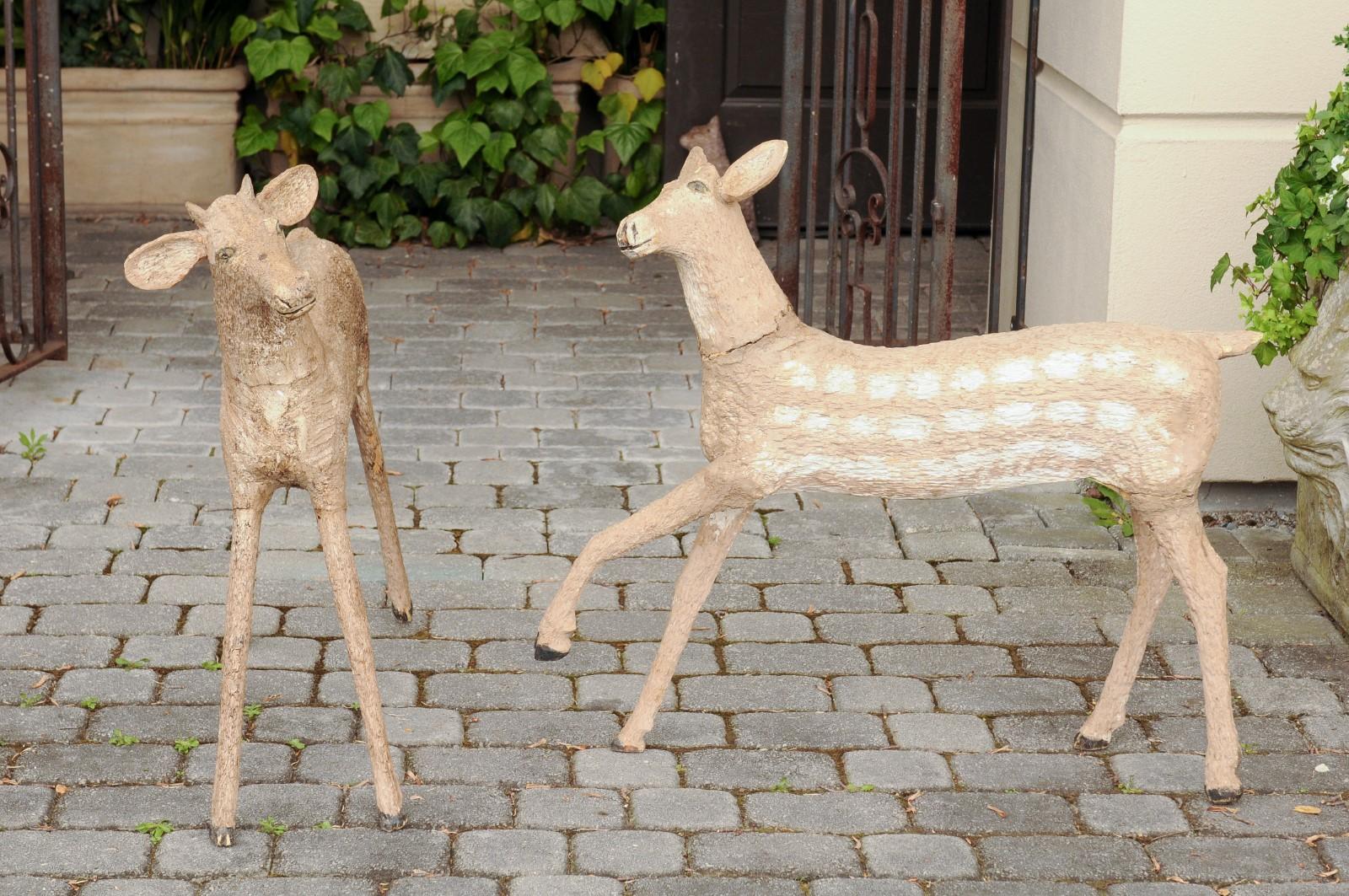 Pair of Naive Style Carved Wooden Fawns from New Hampshire Lodge, circa 1930 7