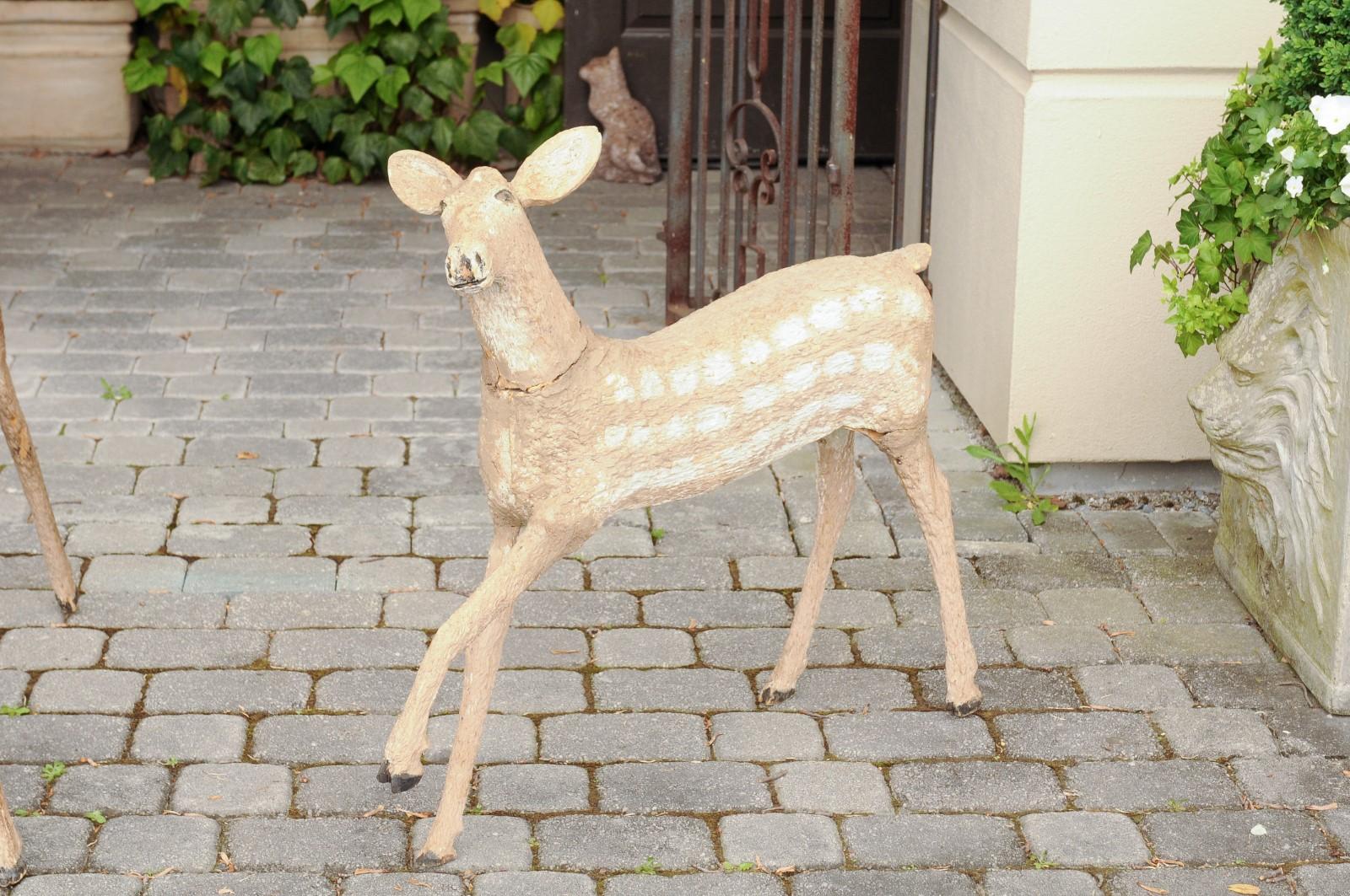 Pair of Naive Style Carved Wooden Fawns from New Hampshire Lodge, circa 1930 In Good Condition In Atlanta, GA