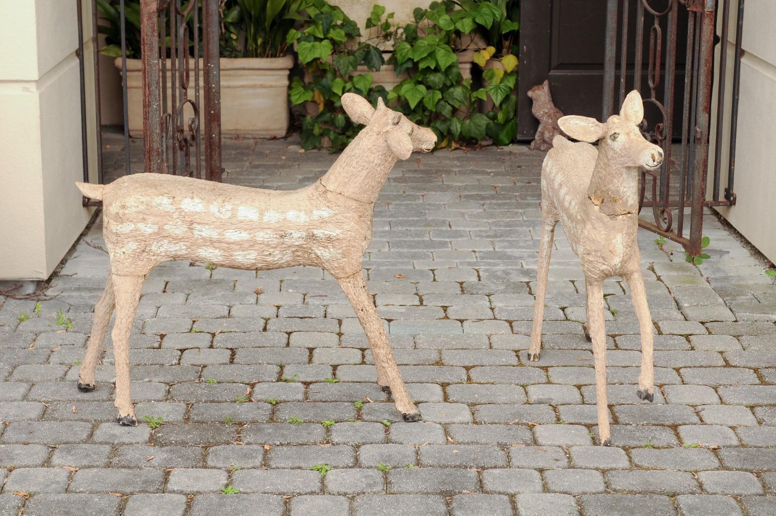 Pair of Naive Style Carved Wooden Fawns from New Hampshire Lodge, circa 1930 3