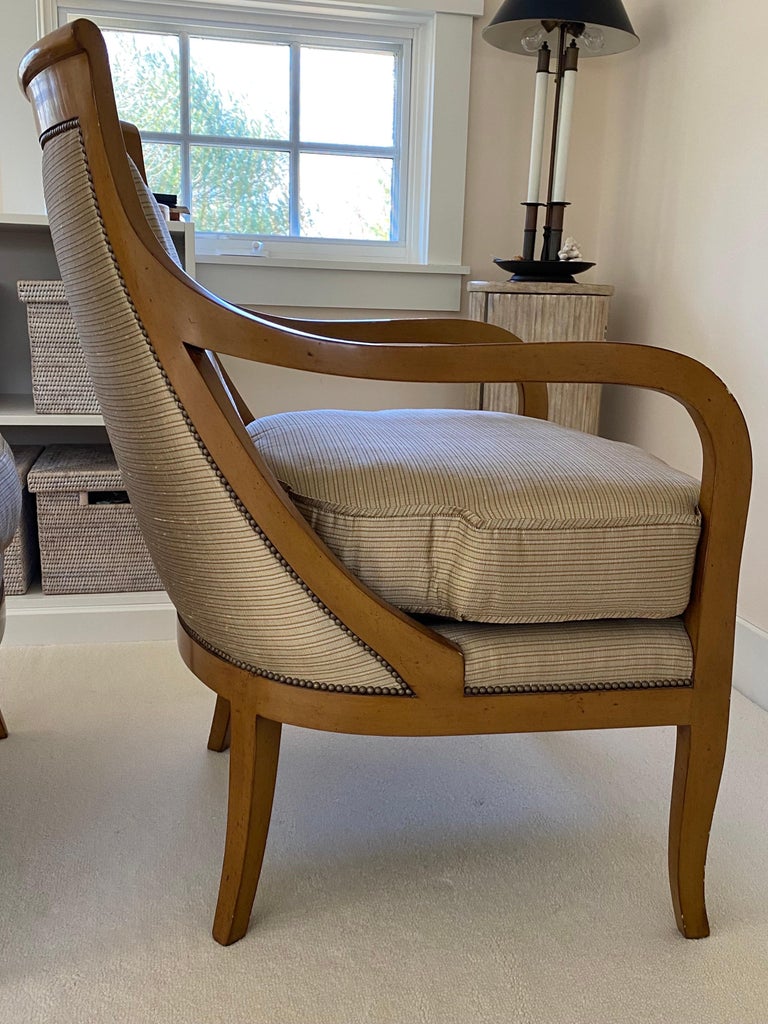 Pair of Nancy Corzine '2003 Napoleon Lounge' Chairs in Silk Fabric For