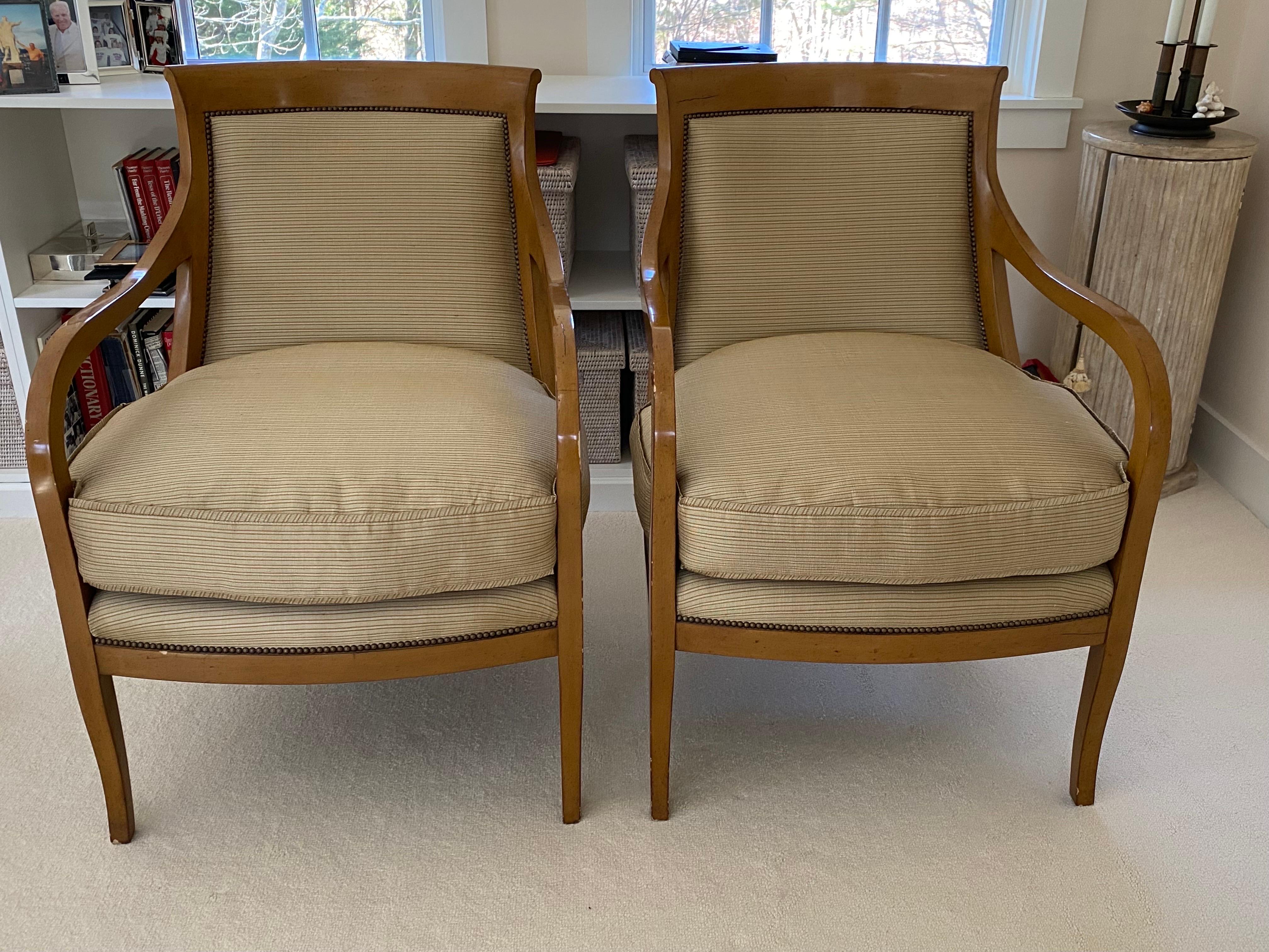 Pair of Nancy Corzine '2003 Napoleon Lounge' Chairs in Silk Fabric For Sale 8