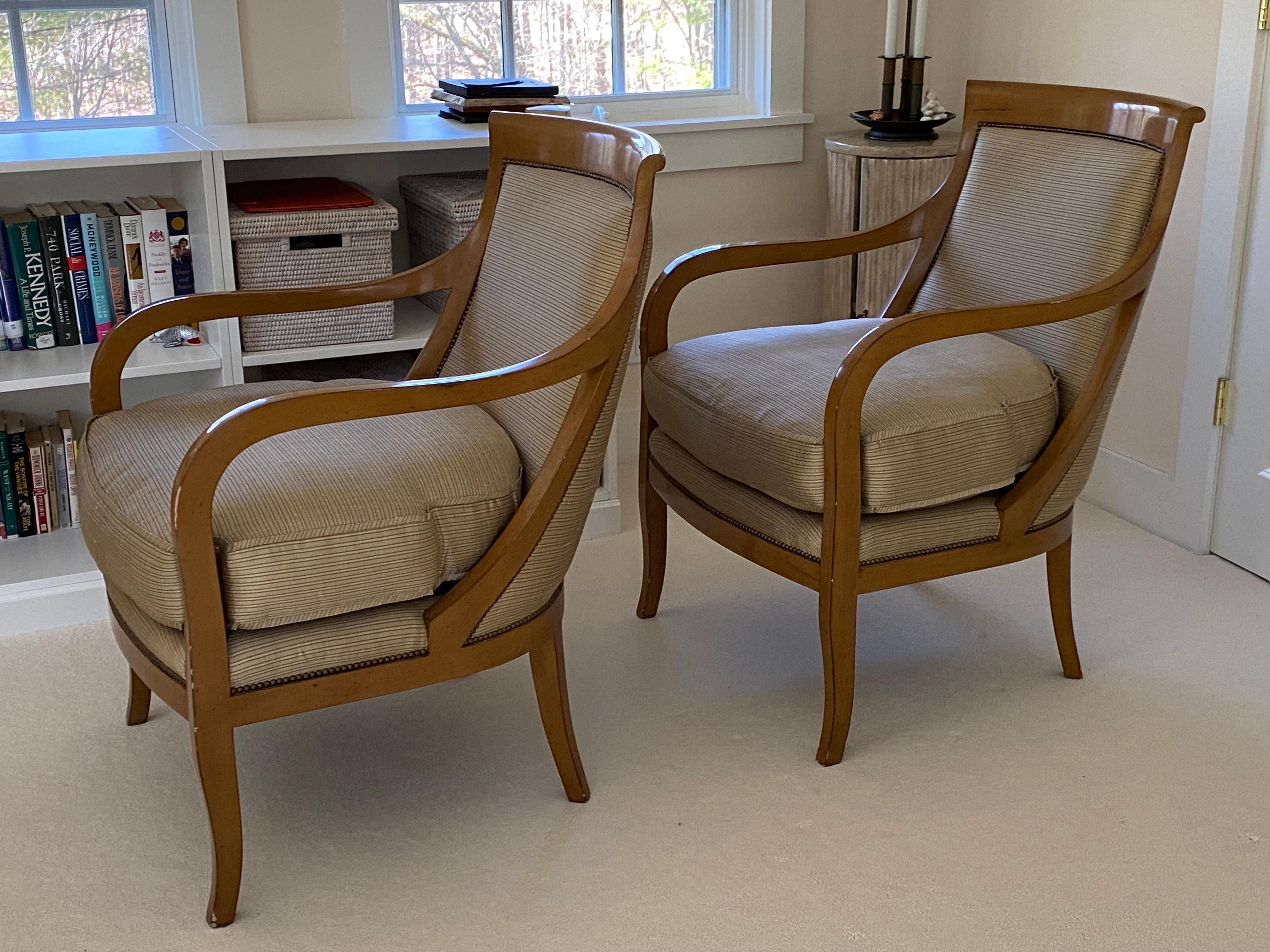 American Pair of Nancy Corzine '2003 Napoleon Lounge' Chairs in Silk Fabric For Sale