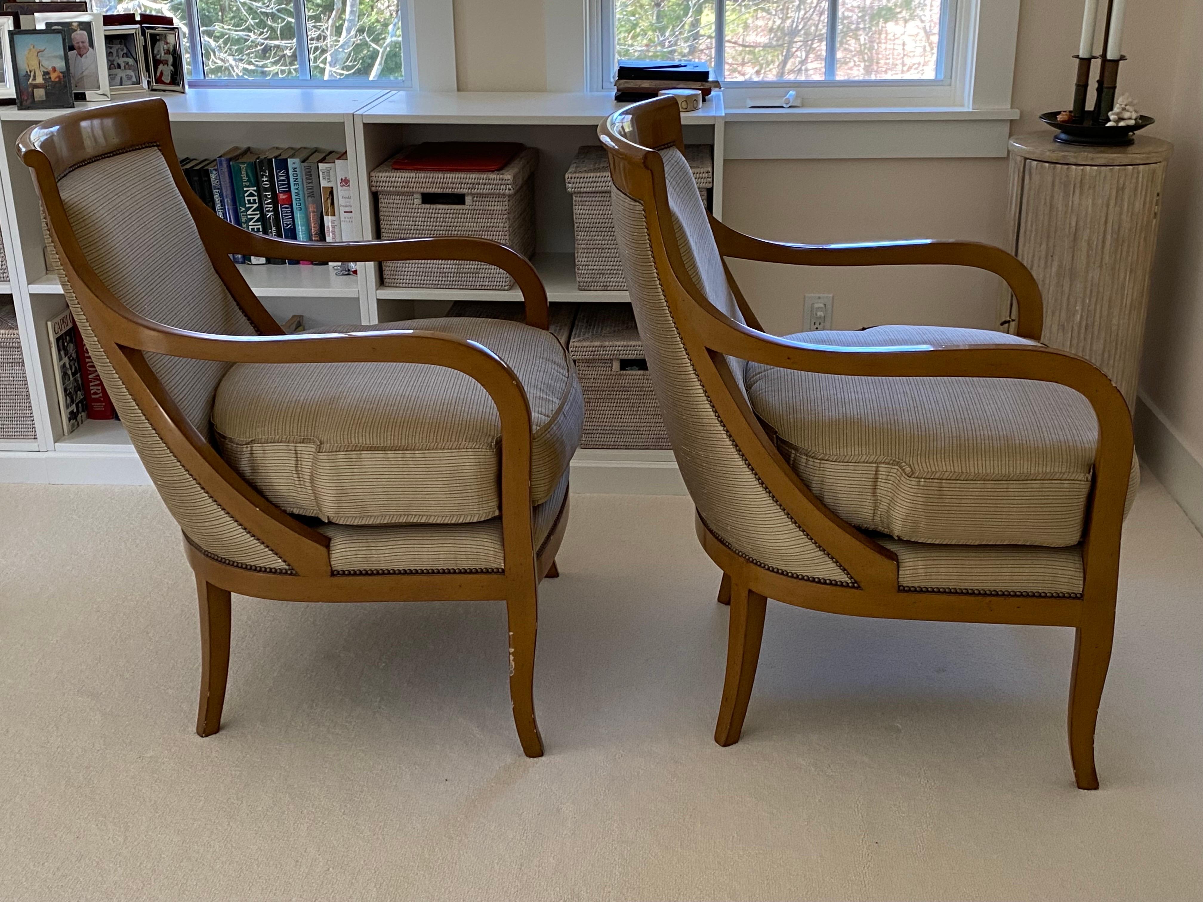 Pair of Nancy Corzine '2003 Napoleon Lounge' Chairs in Silk Fabric For Sale 3