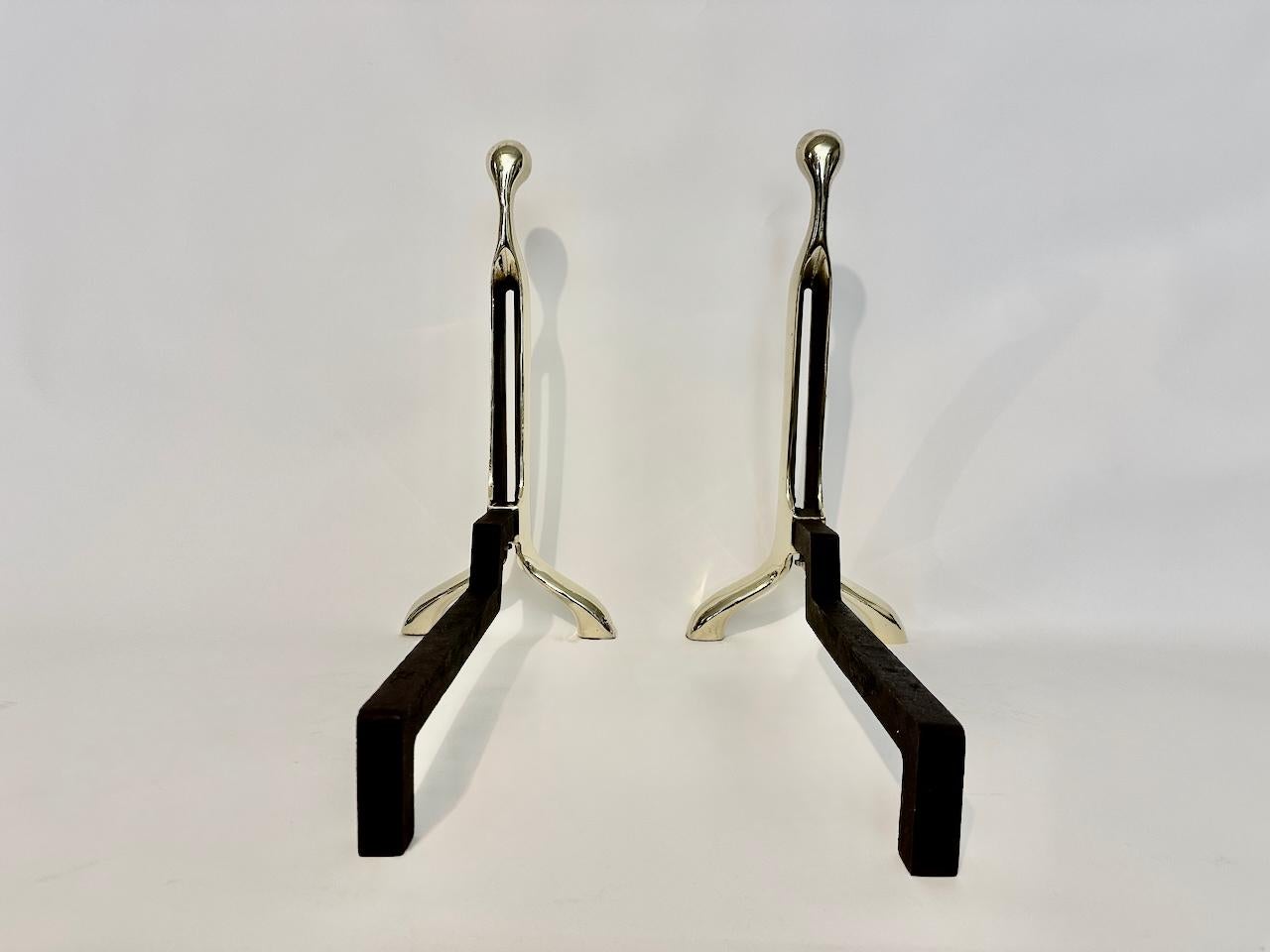 Pair of Nancy Ruben for Virginia Metalcrafters Brass Andirons, Circa 1970's 8