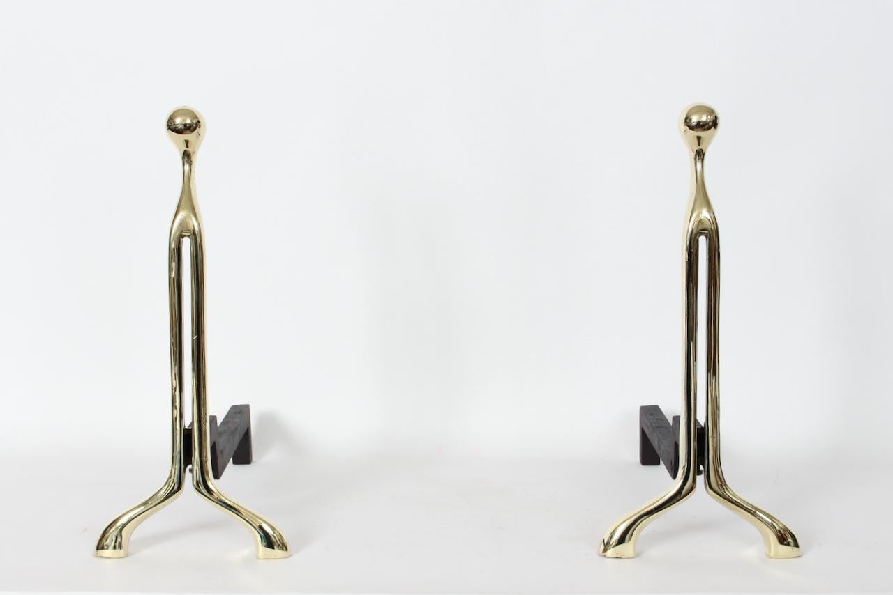 Modern Pair of Nancy Ruben for Virginia Metalcrafters Brass Andirons, Circa 1970's